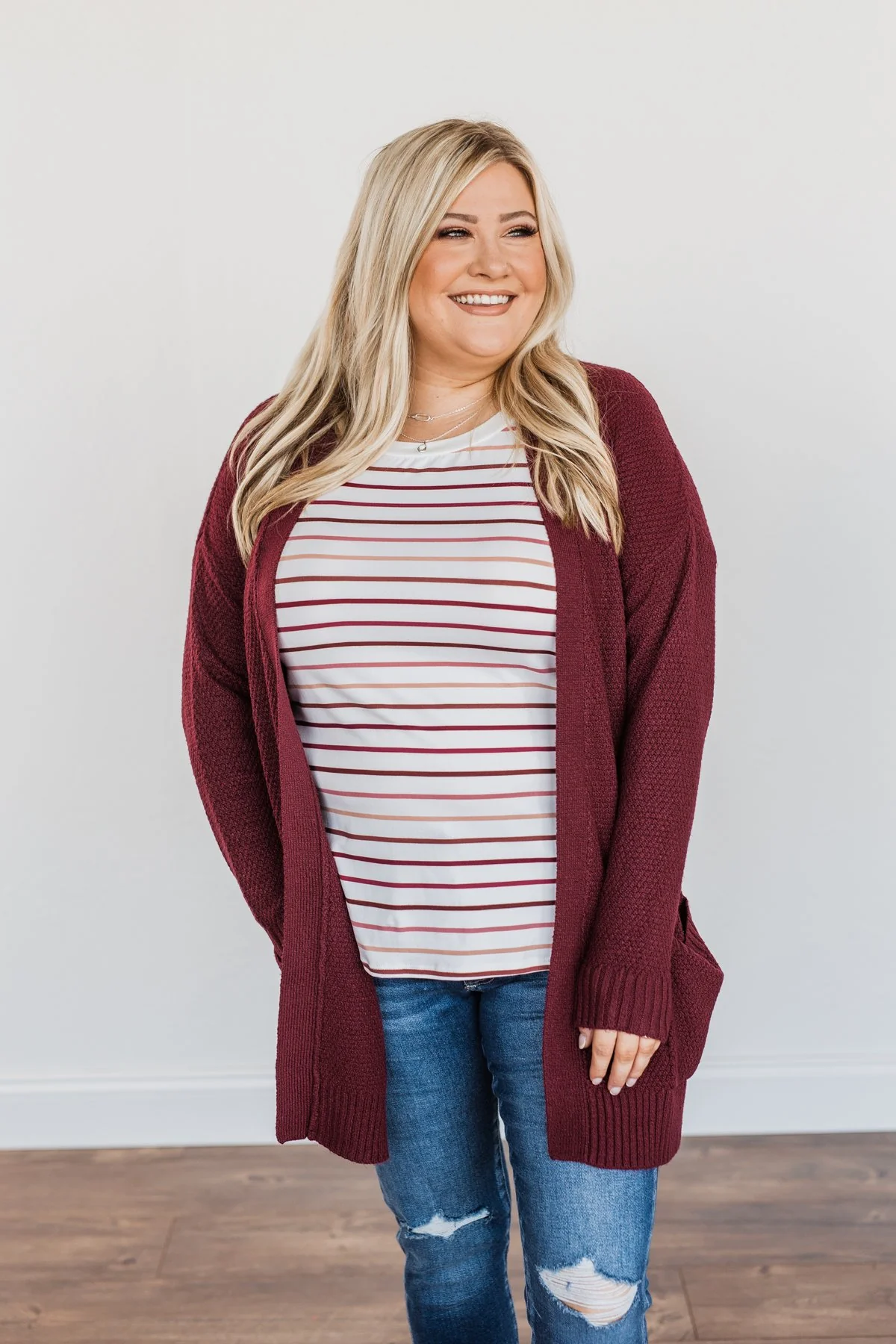 Cozy As Can Be Long Knitted Cardigan- Burgundy - Image 8