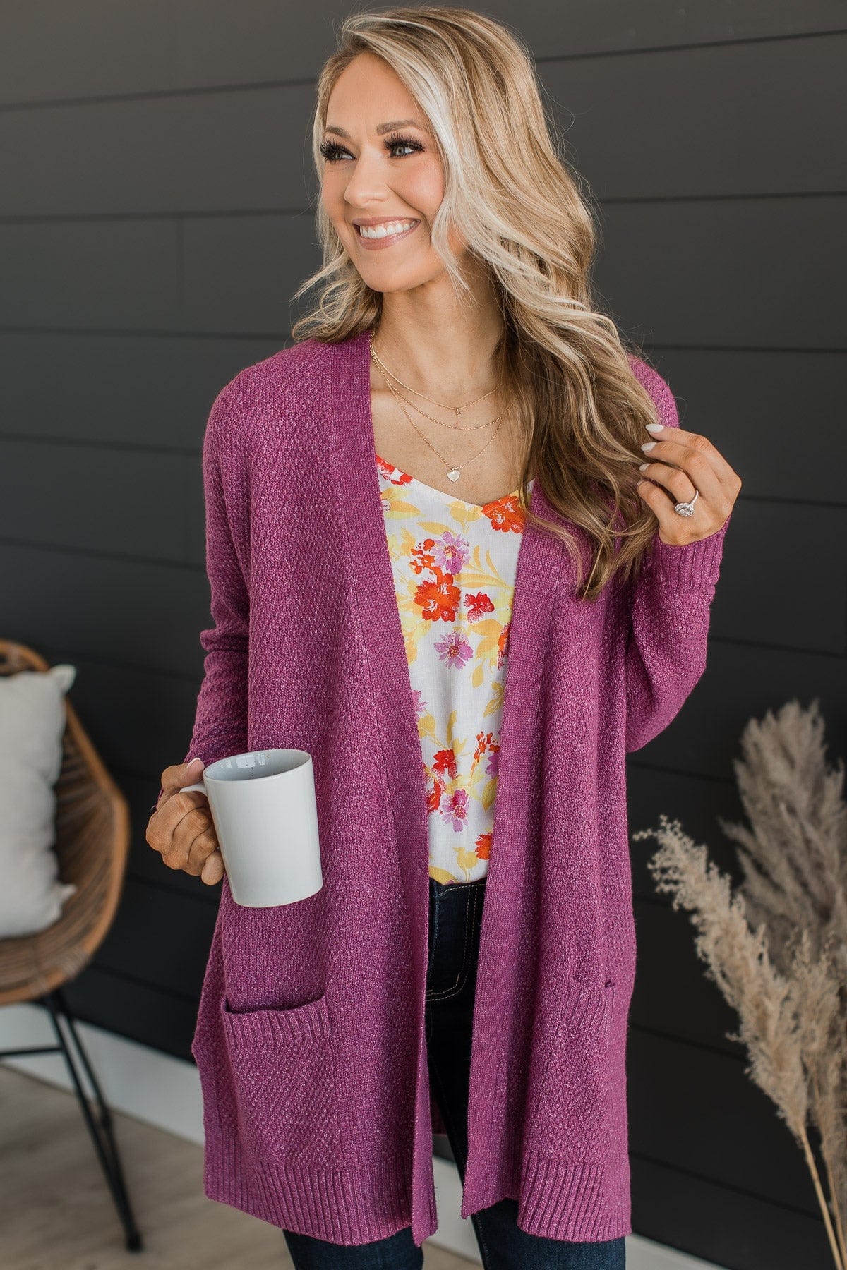 Cozy As Can Be Long Knitted Cardigan- Dark Berry - Image 2