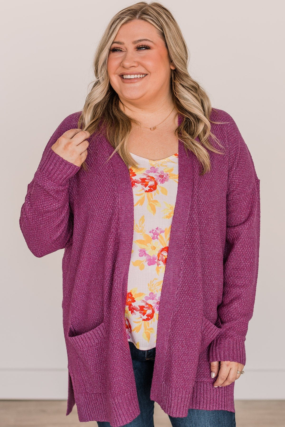 Cozy As Can Be Long Knitted Cardigan- Dark Berry - Image 3