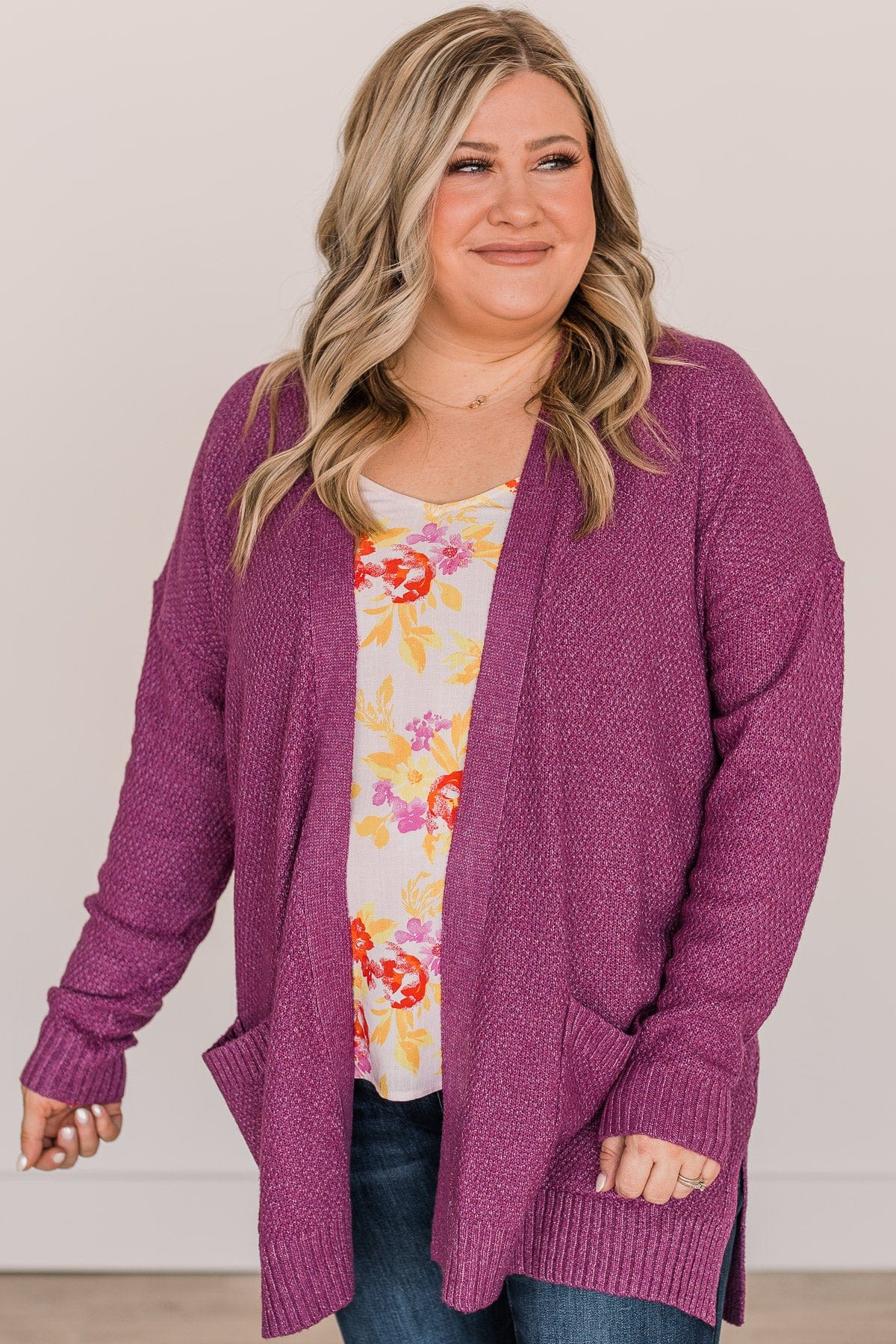 Cozy As Can Be Long Knitted Cardigan- Dark Berry - Image 4