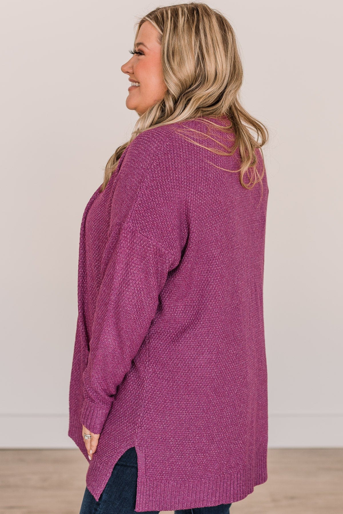 Cozy As Can Be Long Knitted Cardigan- Dark Berry - Image 6