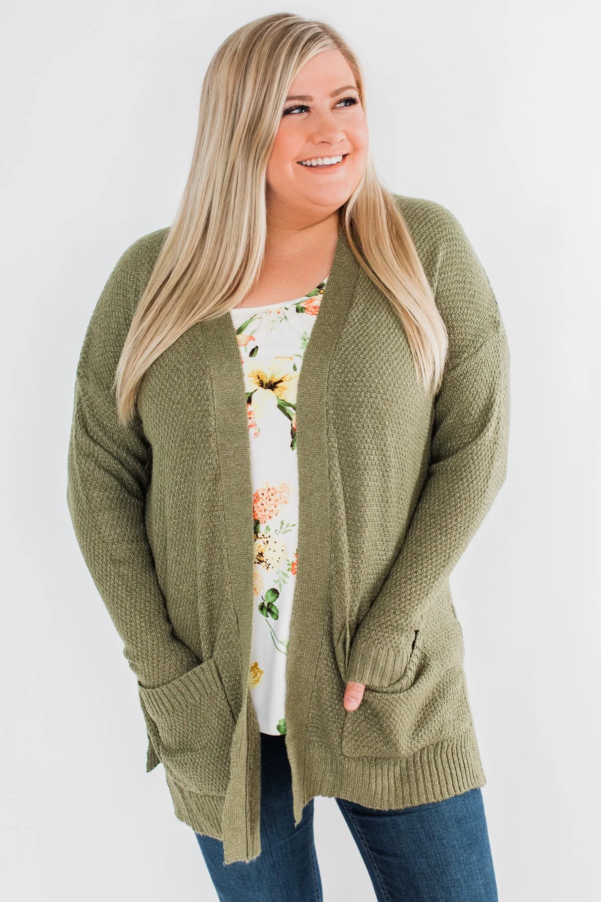 Cozy As Can Be Long Knitted Cardigan- Olive - Image 3