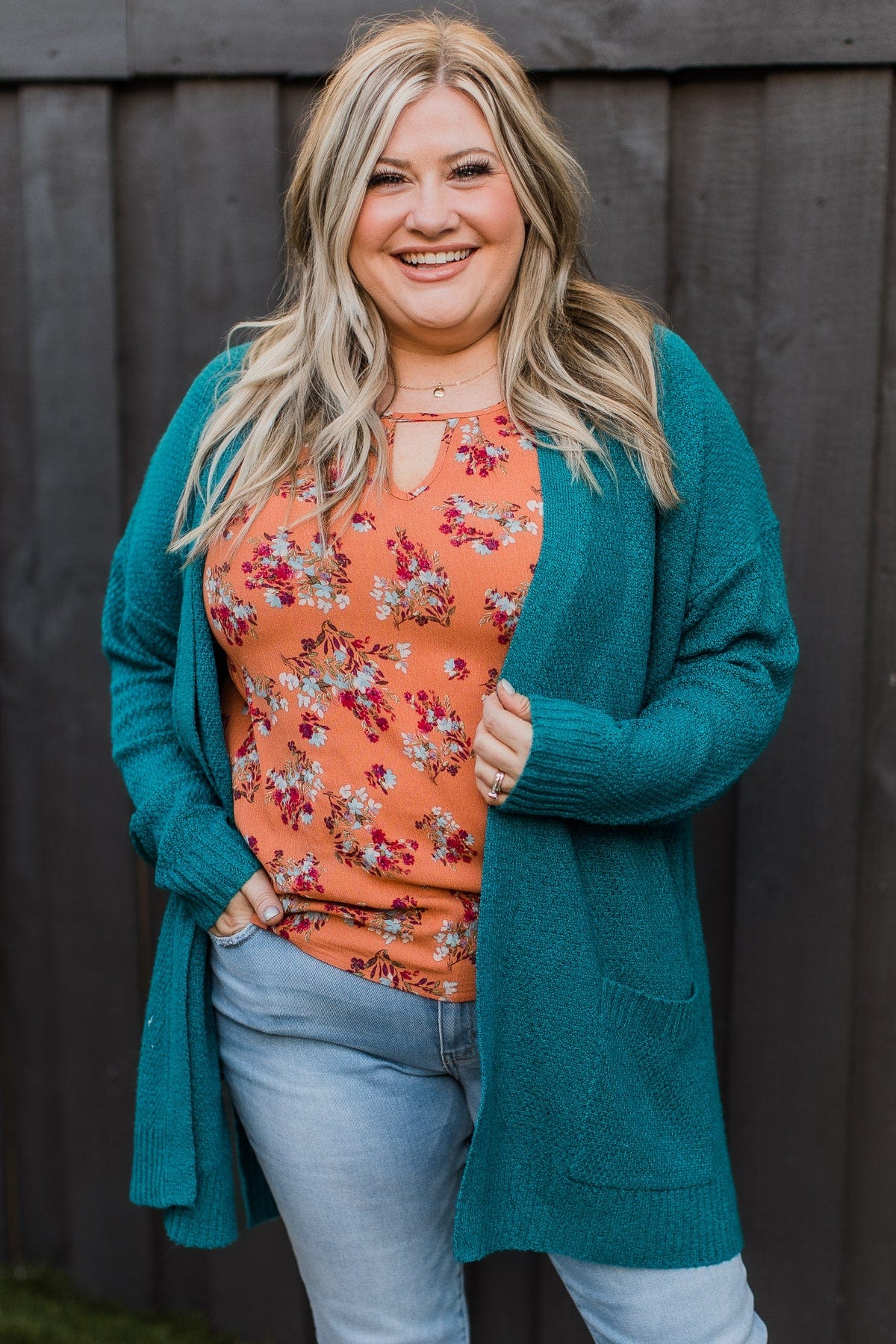 Cozy As Can Be Long Knitted Cardigan- Teal - Image 3