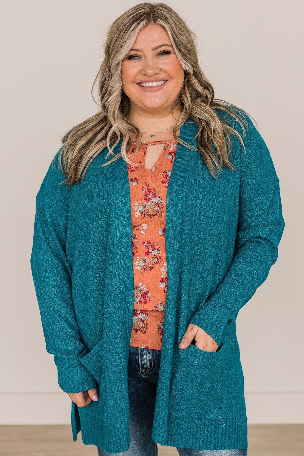 Cozy As Can Be Long Knitted Cardigan- Teal - Image 4