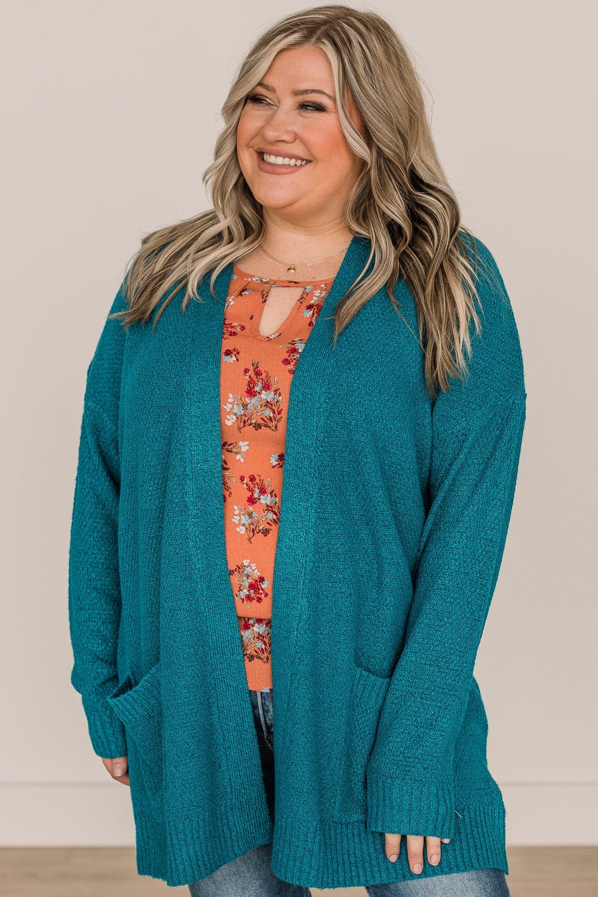 Cozy As Can Be Long Knitted Cardigan- Teal - Image 6