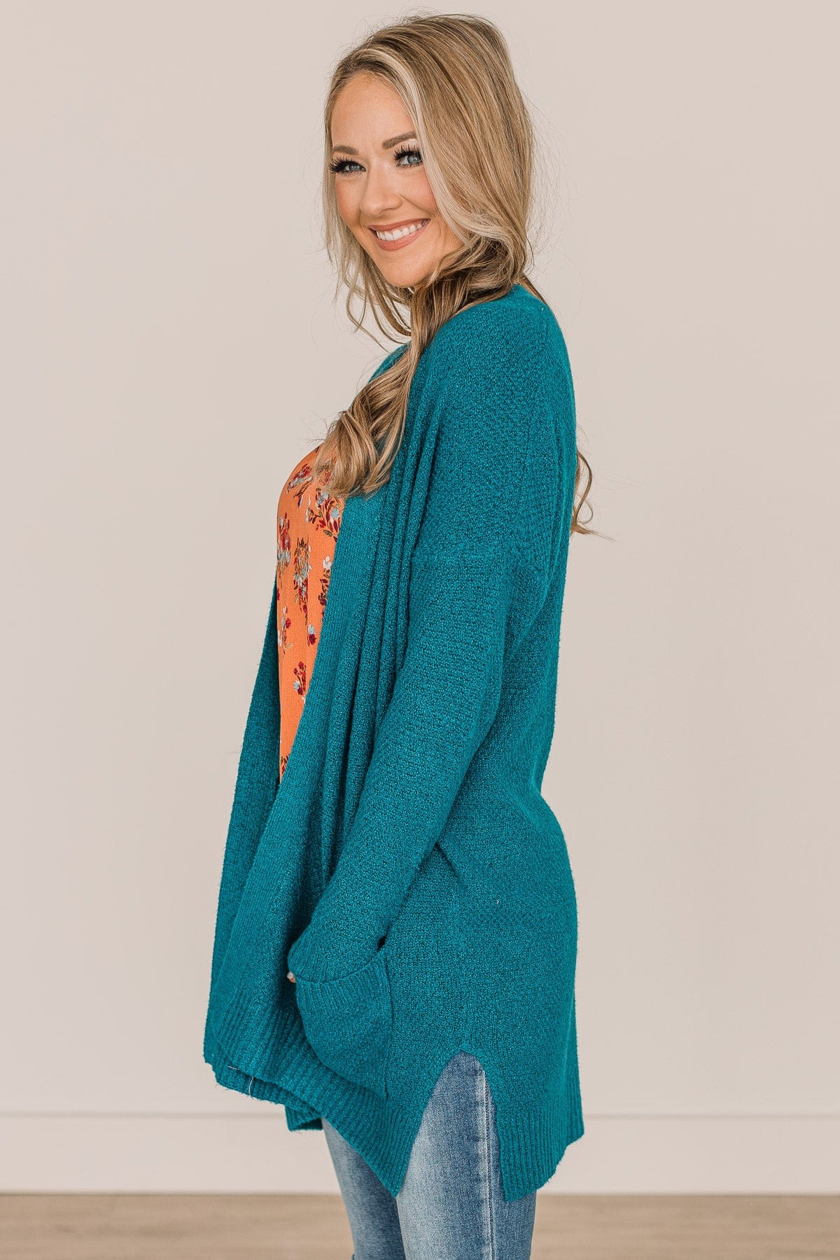 Cozy As Can Be Long Knitted Cardigan- Teal - Image 7