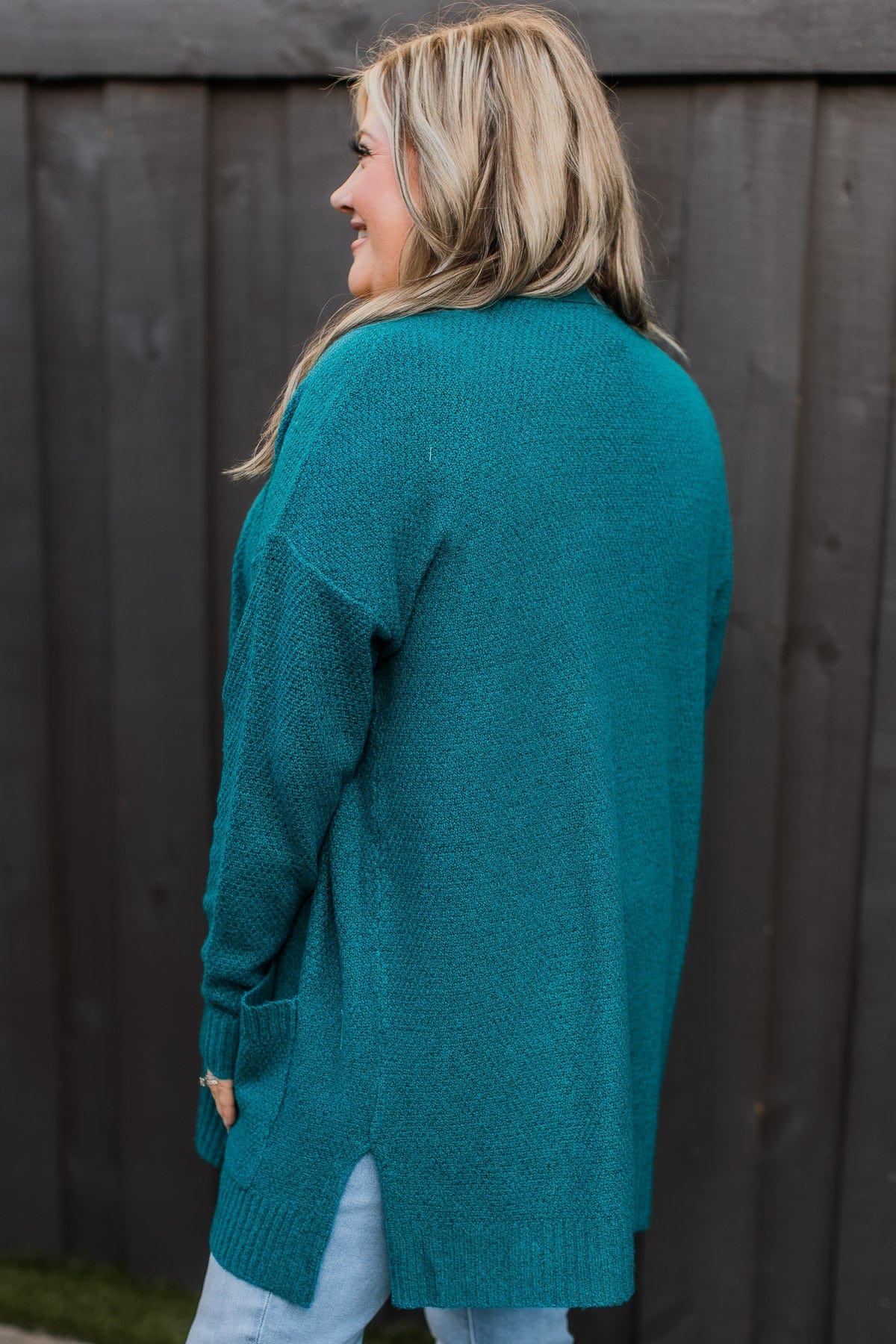 Cozy As Can Be Long Knitted Cardigan- Teal - Image 8