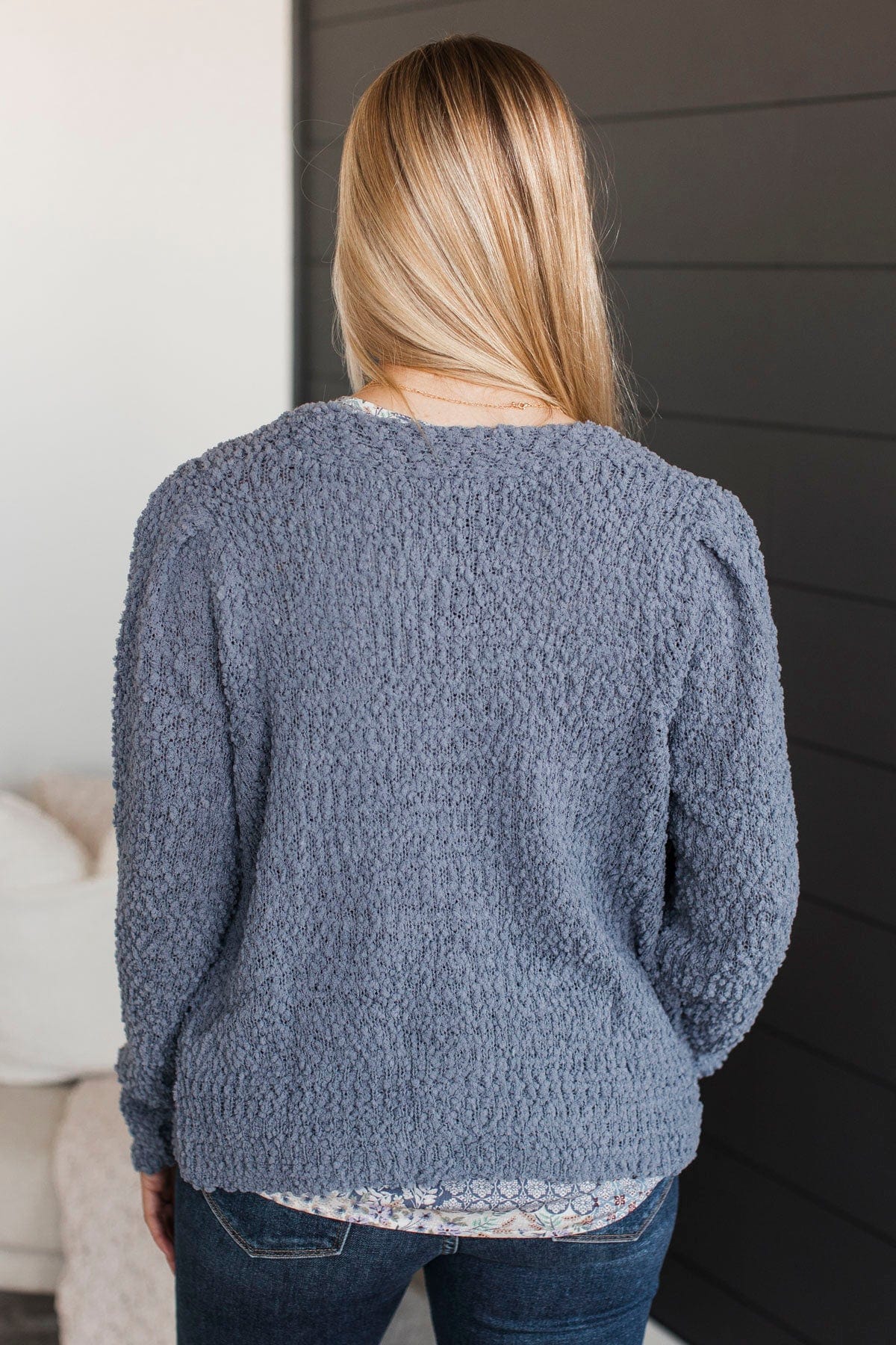 Cozy & Bright Knit Button Cardigan- Denim Blue - Image 7