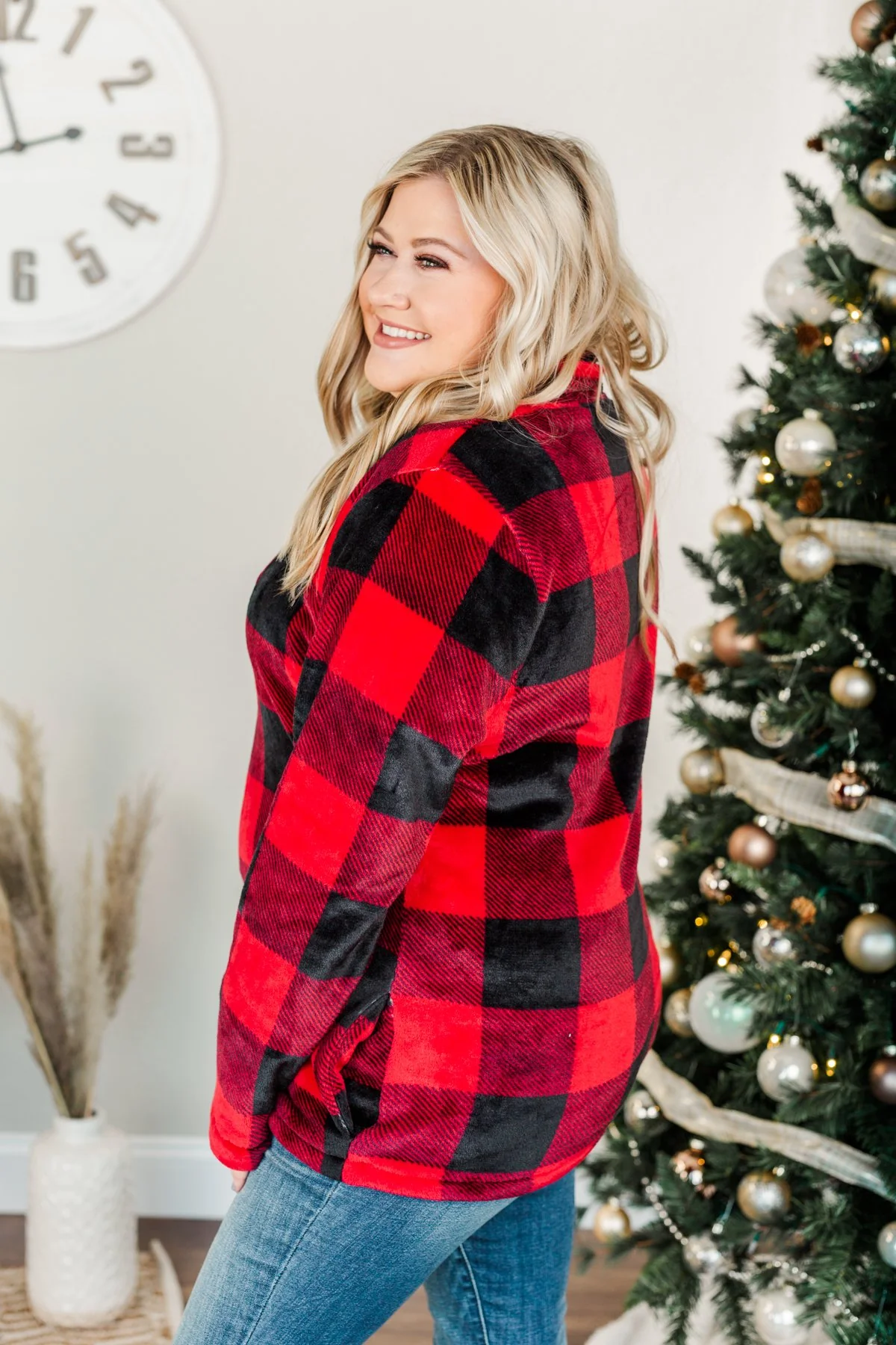 Cozy By The Fire 1/4 Zip Sherpa- Buffalo Plaid - Image 13