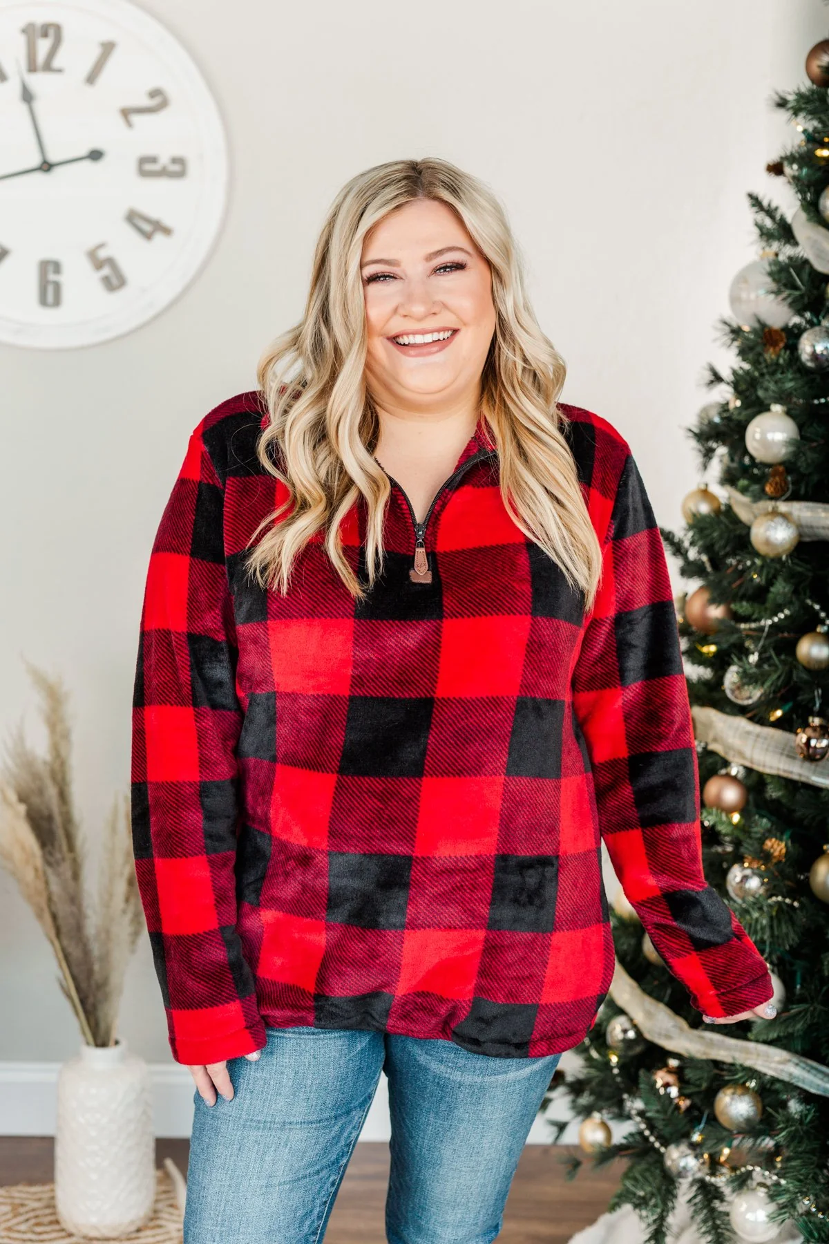 Cozy By The Fire 1/4 Zip Sherpa- Buffalo Plaid - Image 7