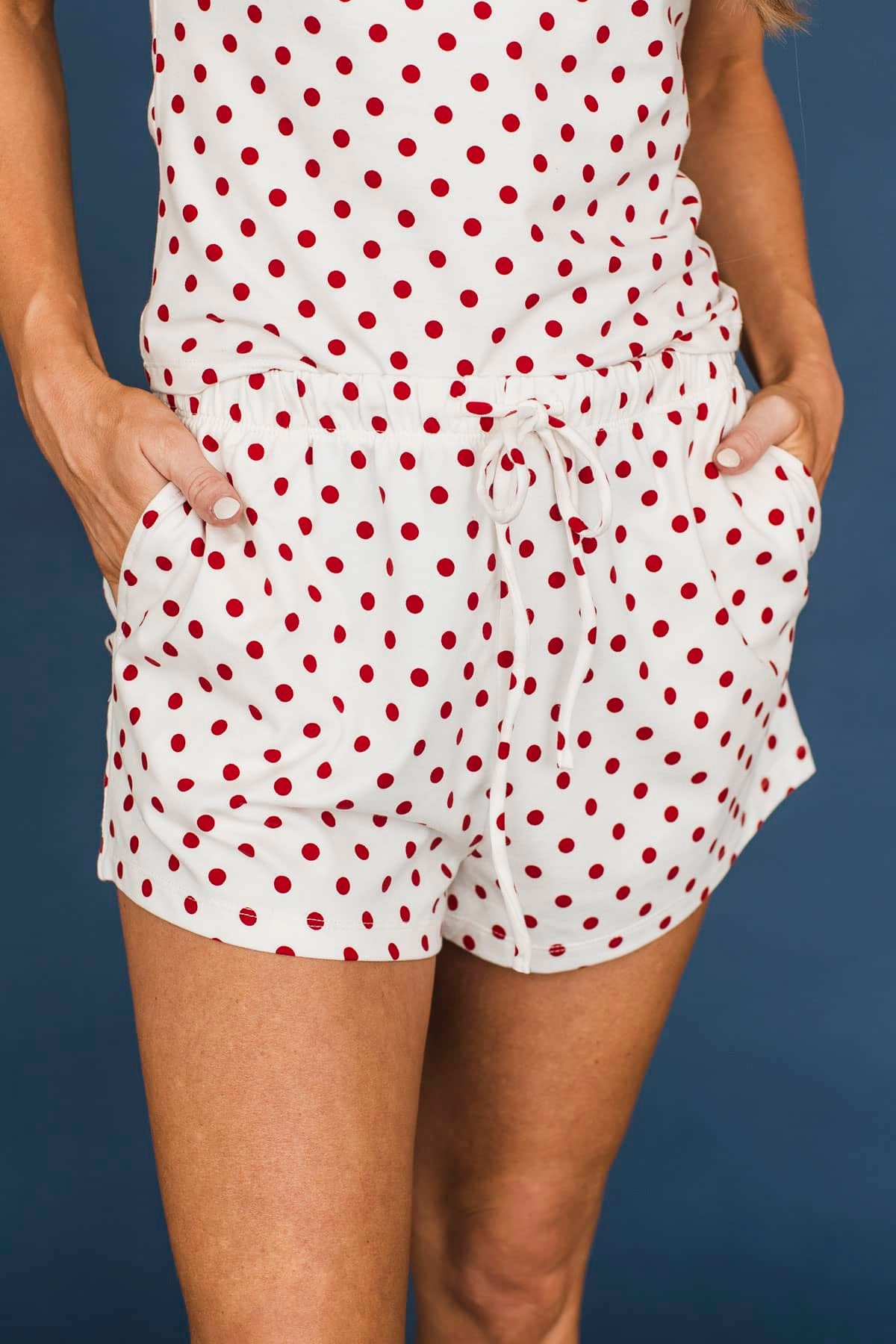 Cozy & Content Polka Dot Lounge Shorts- White & Red - Image 2