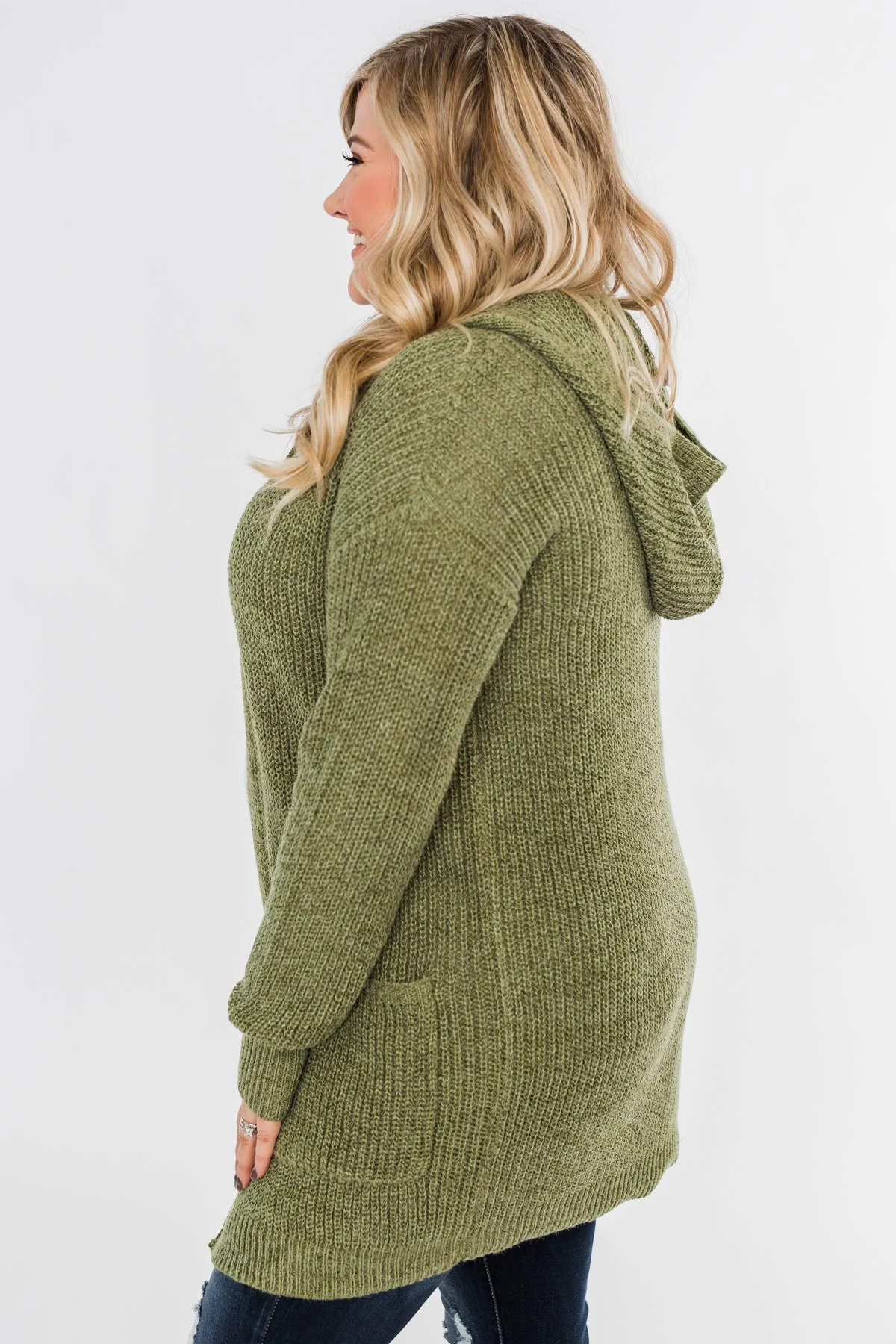 Cozy For The Season Hooded Cardigan- Olive - Image 10