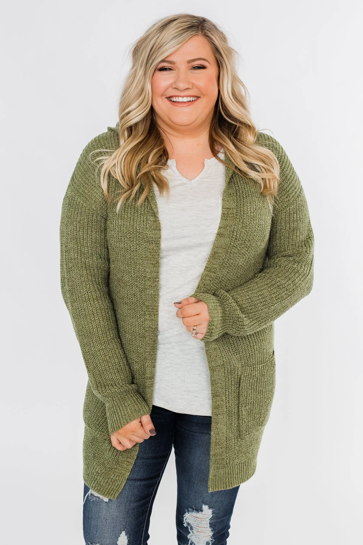 Cozy For The Season Hooded Cardigan- Olive - Image 4