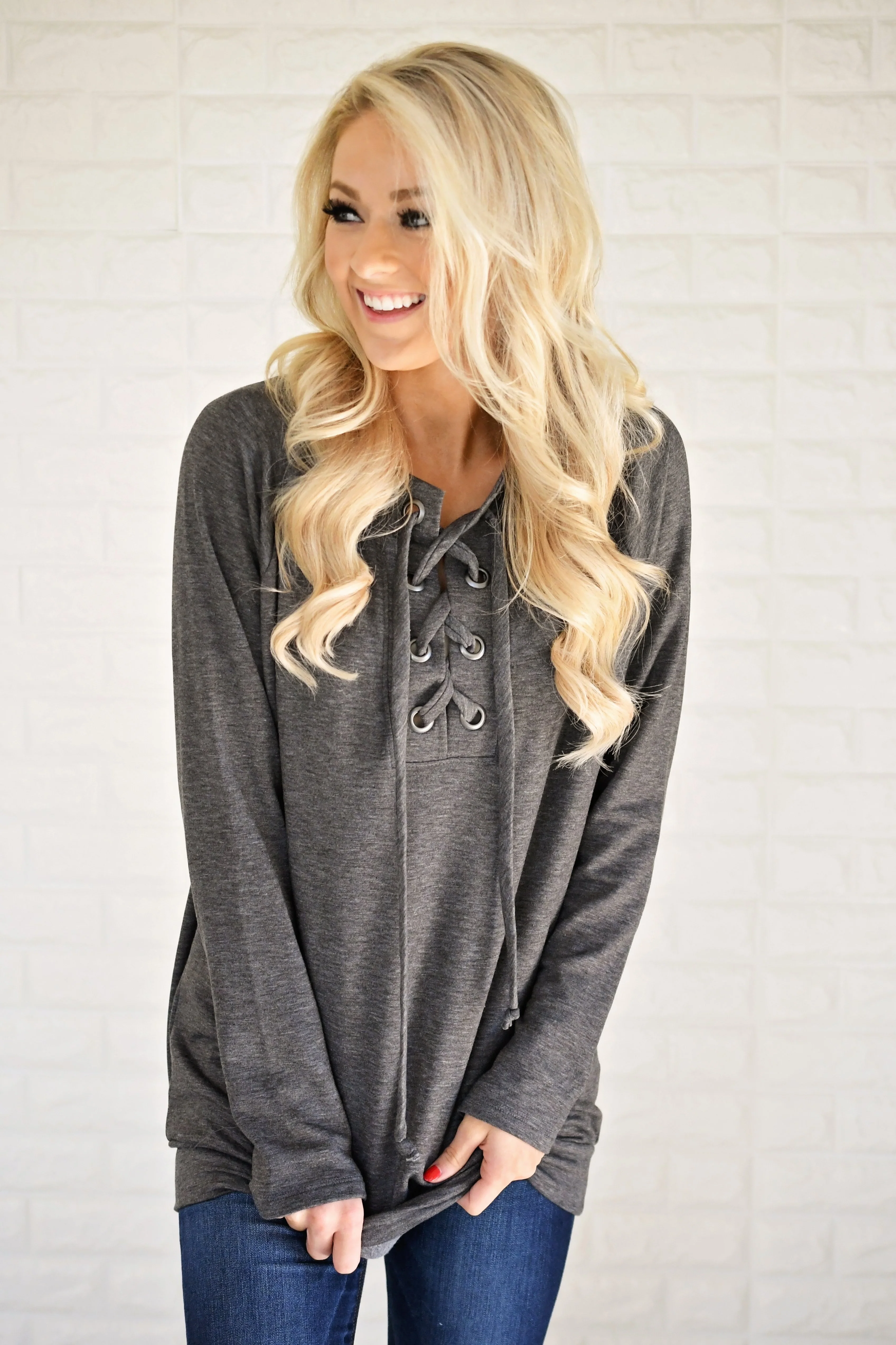 Cozy in Lace Sweater ~ Charcoal - Image 3