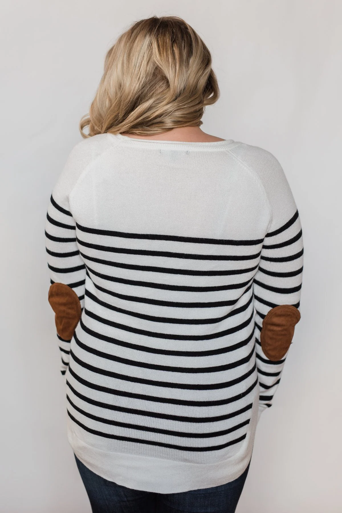 Cozy in Stripes Elbow Patch Sweater - Black & White - Image 12