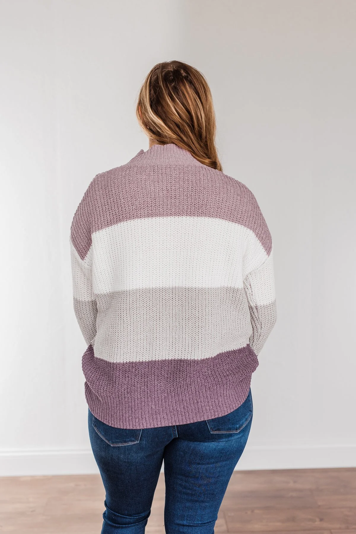 Cozy Looks Color Block Sweater- Purples, Ivory, & Grey - Image 15