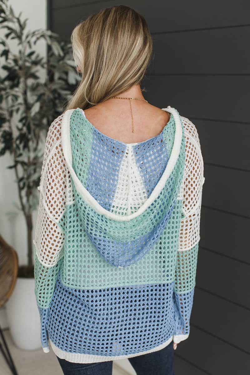 Cozy Looks Good Crochet Knit Hoodie- Seaglass - Image 8