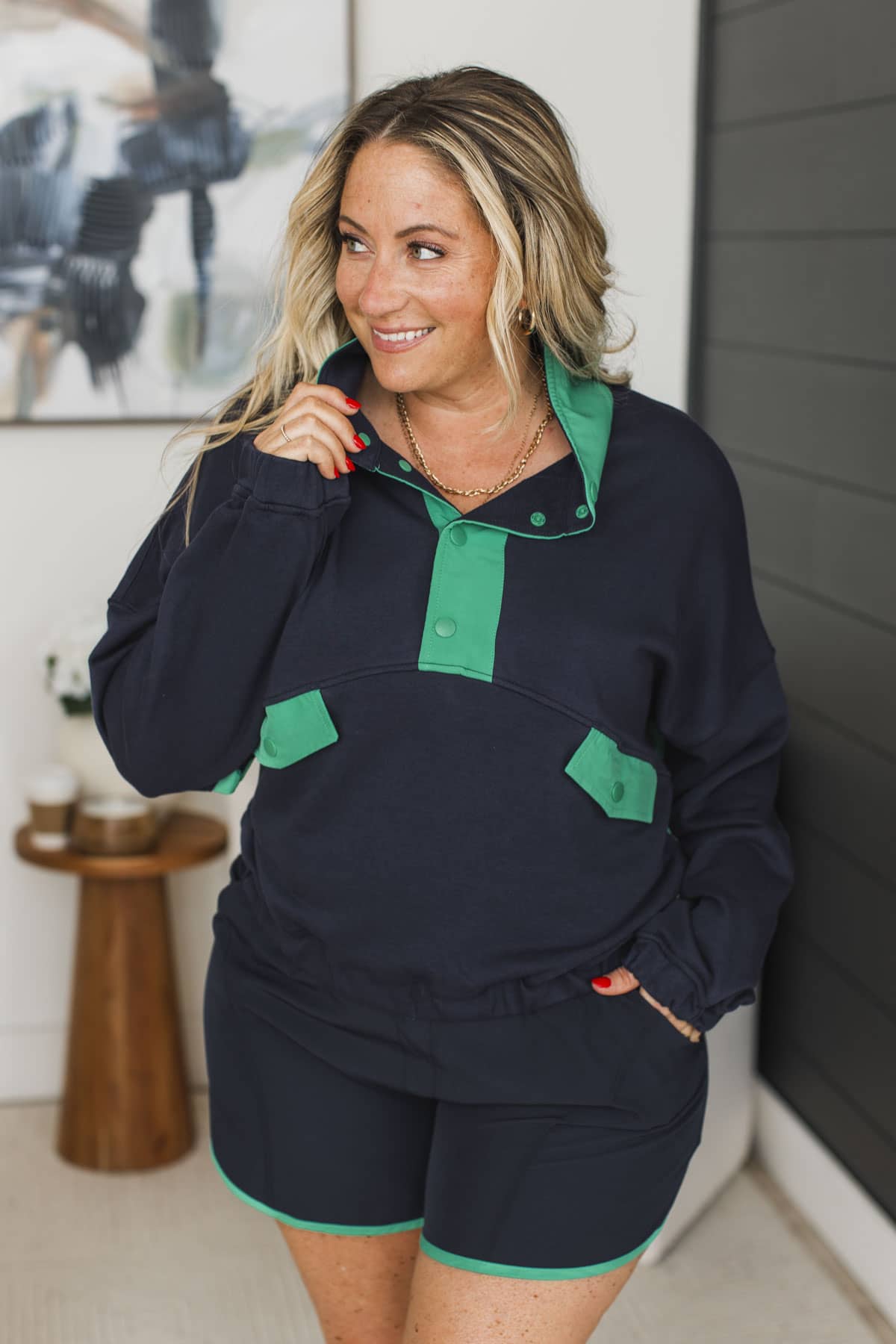 Cozy Nights In Lounge Shorts- Navy & Green - Image 2