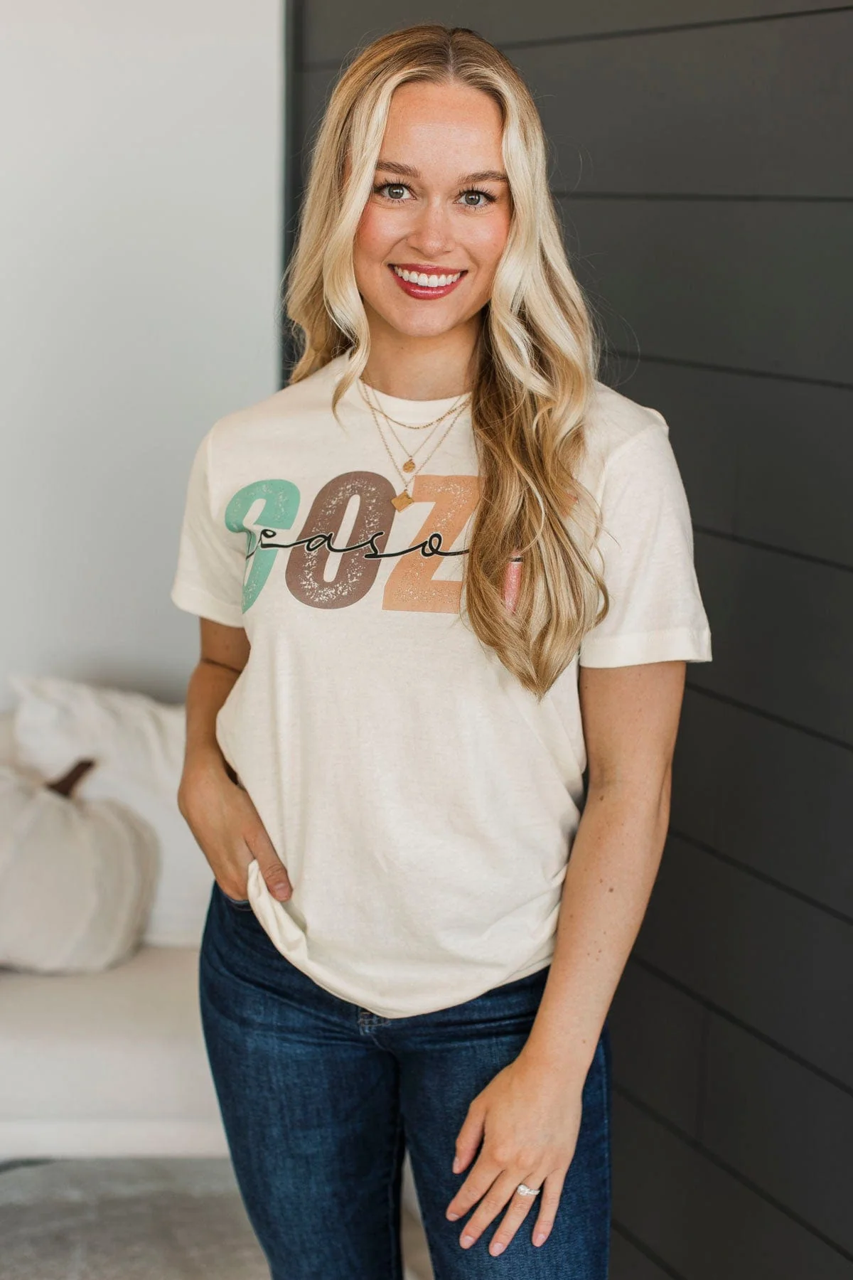 "Cozy Season" Short Sleeve Graphic Tee- Cream - Image 2