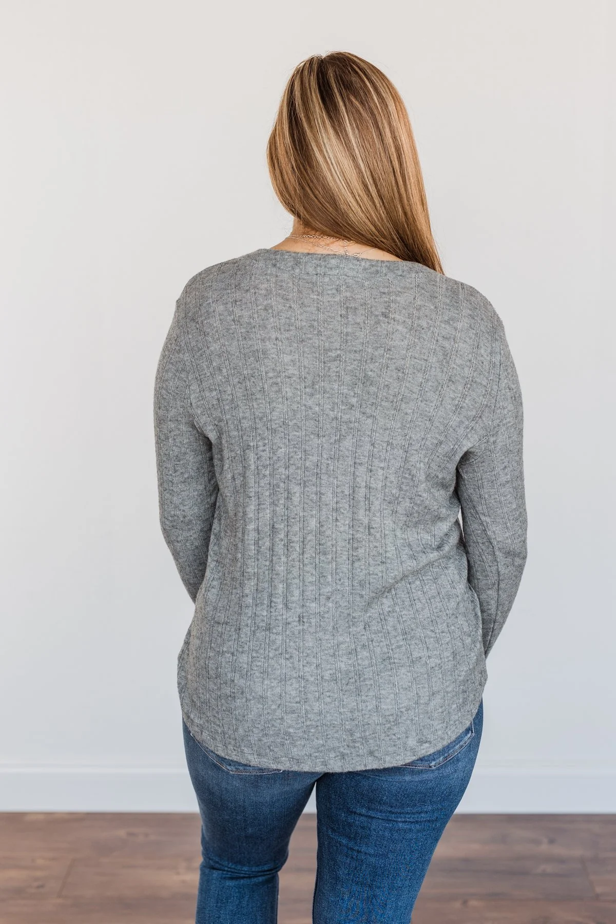 Cozy Up Close Button Henley Top- Grey - Image 7