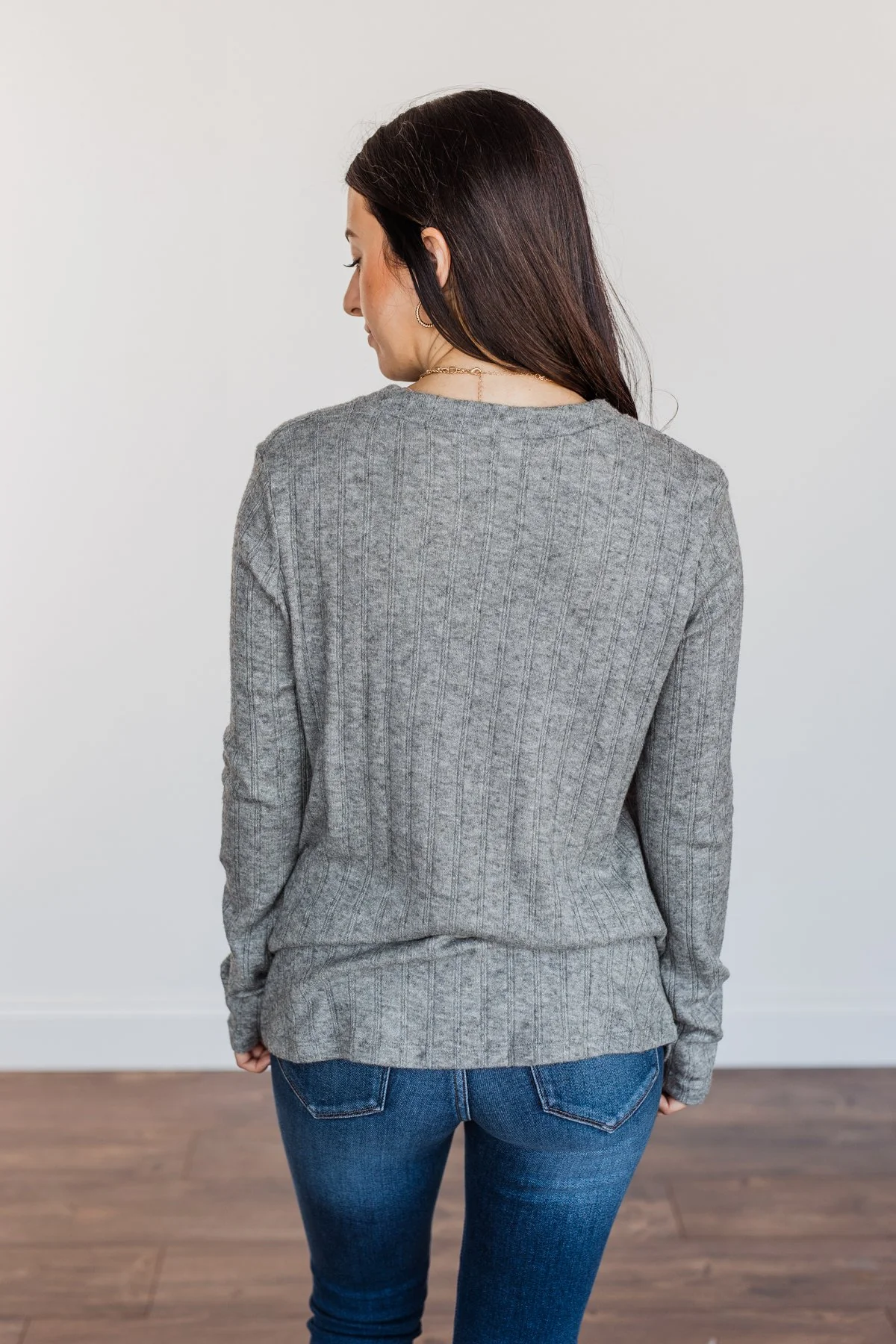 Cozy Up Close Button Henley Top- Grey - Image 8