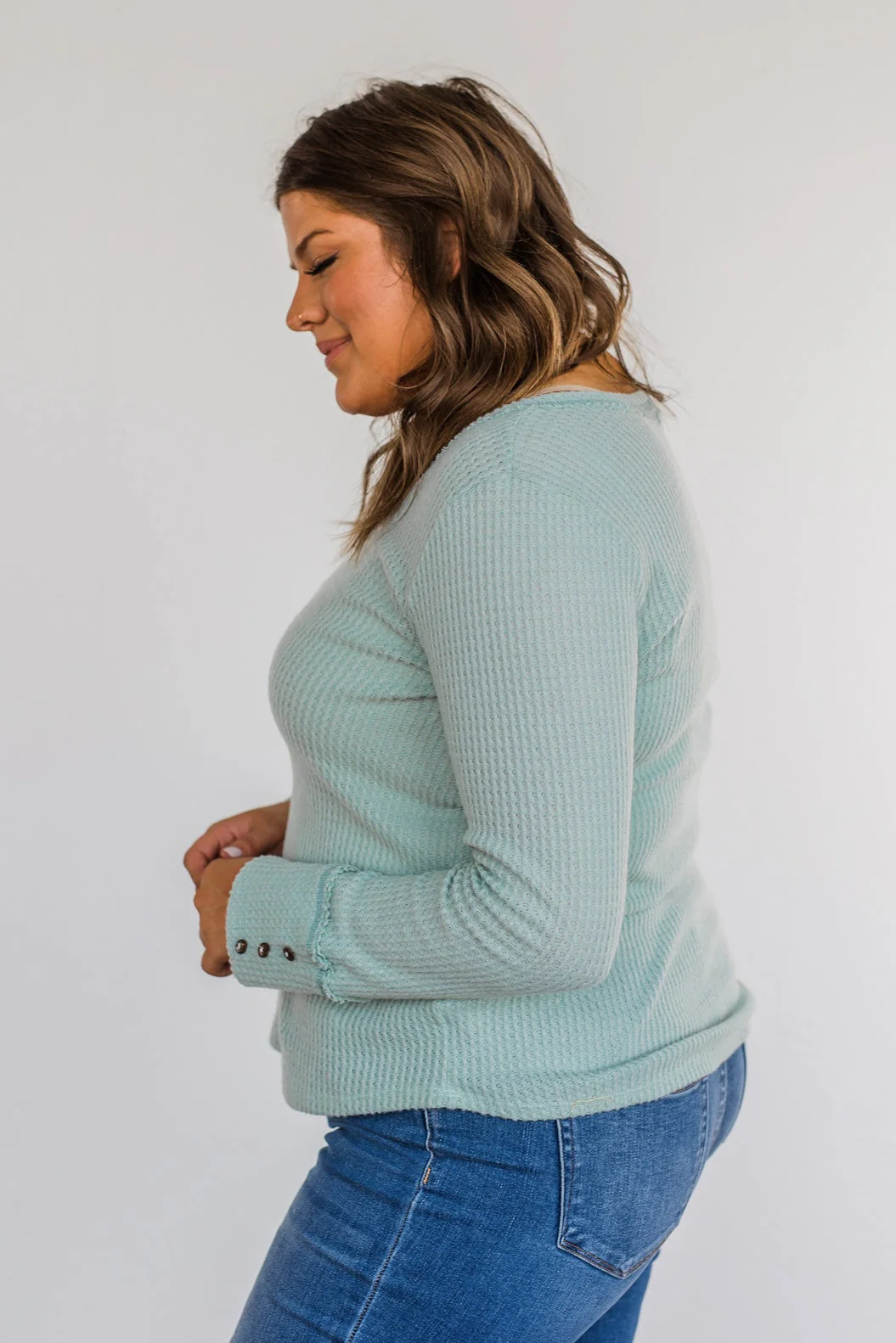 Cozy Up Waffle Knit Long Sleeve Top- Light Mint - Image 12