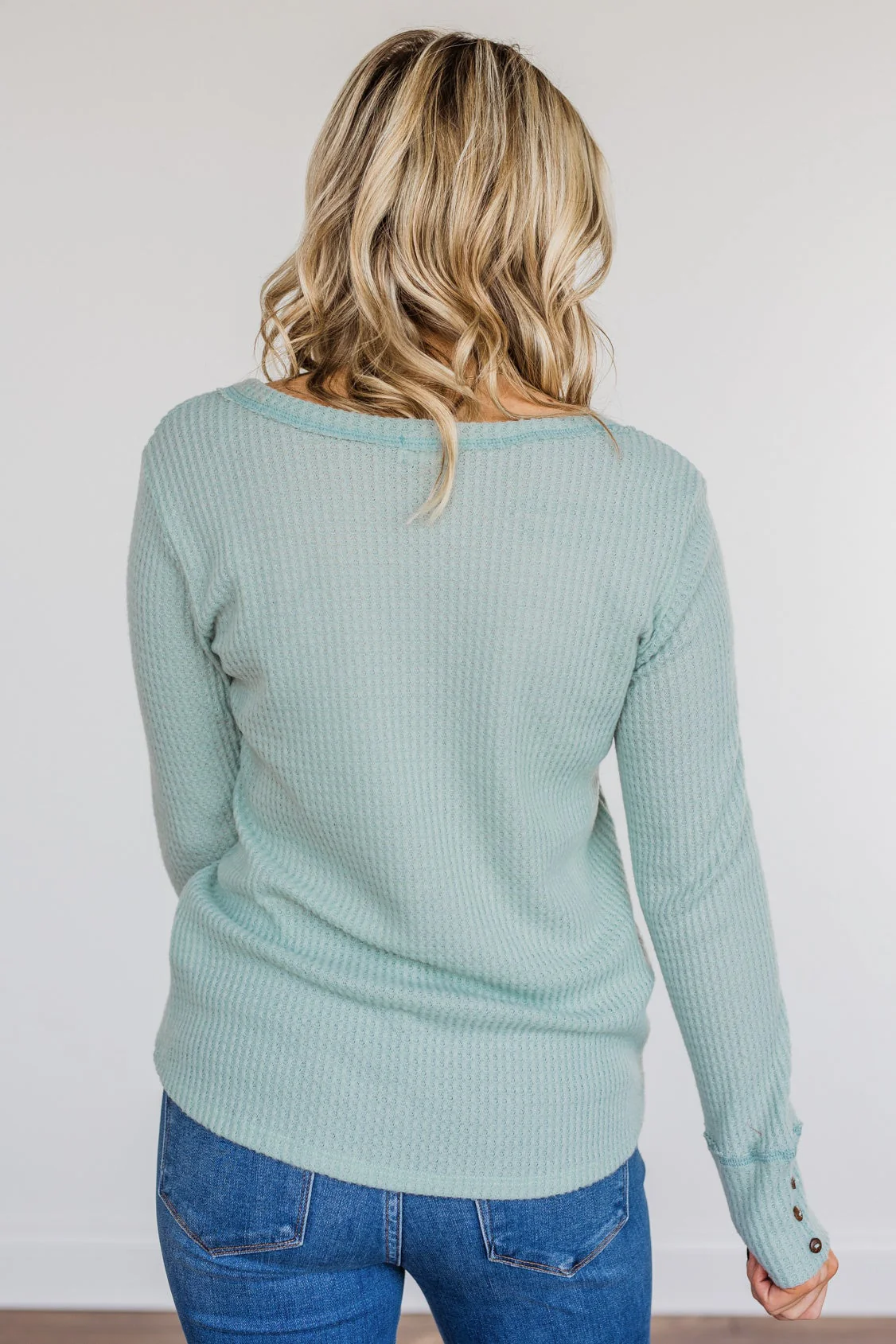 Cozy Up Waffle Knit Long Sleeve Top- Light Mint - Image 16