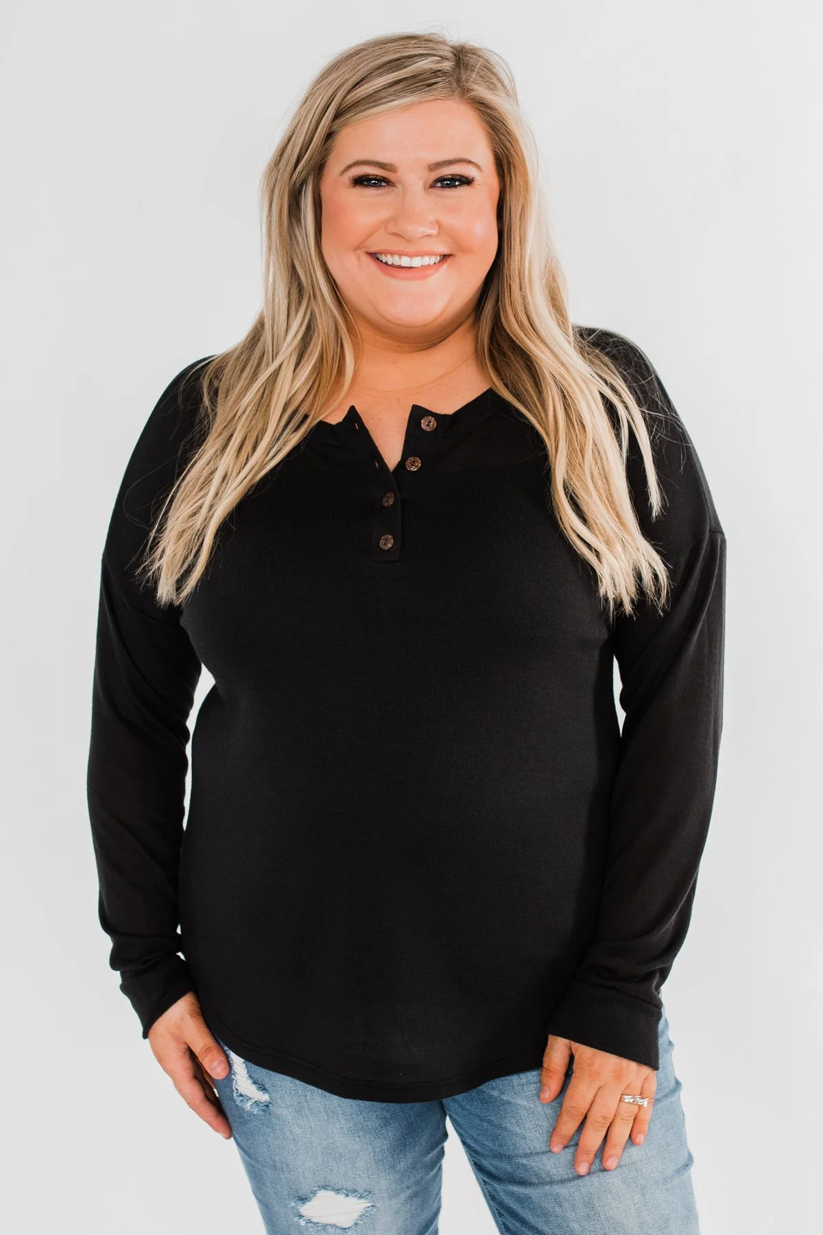 Cozy & Warm 4 Button Henley Top- Black - Image 4
