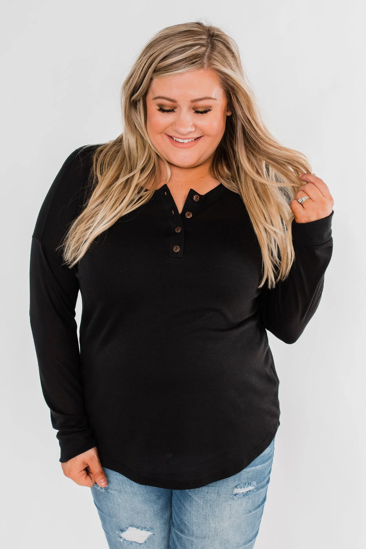 Cozy & Warm 4 Button Henley Top- Black - Image 5