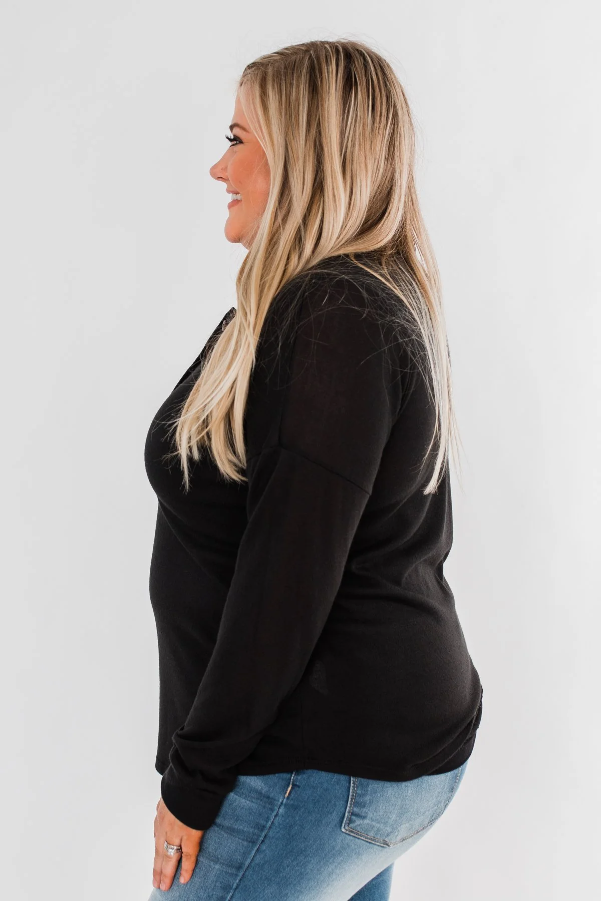 Cozy & Warm 4 Button Henley Top- Black - Image 9