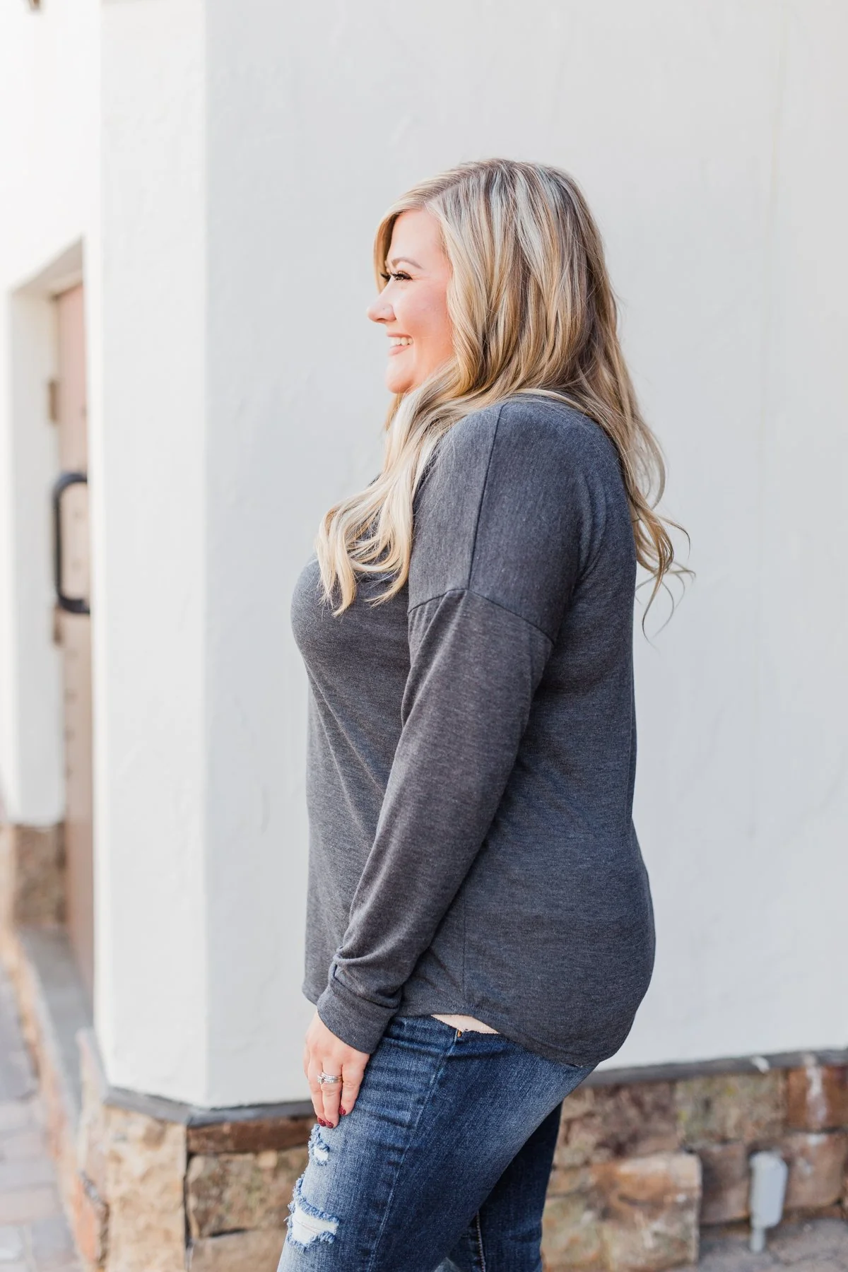 Cozy & Warm 4 Button Henley Top- Dark Grey - Image 14