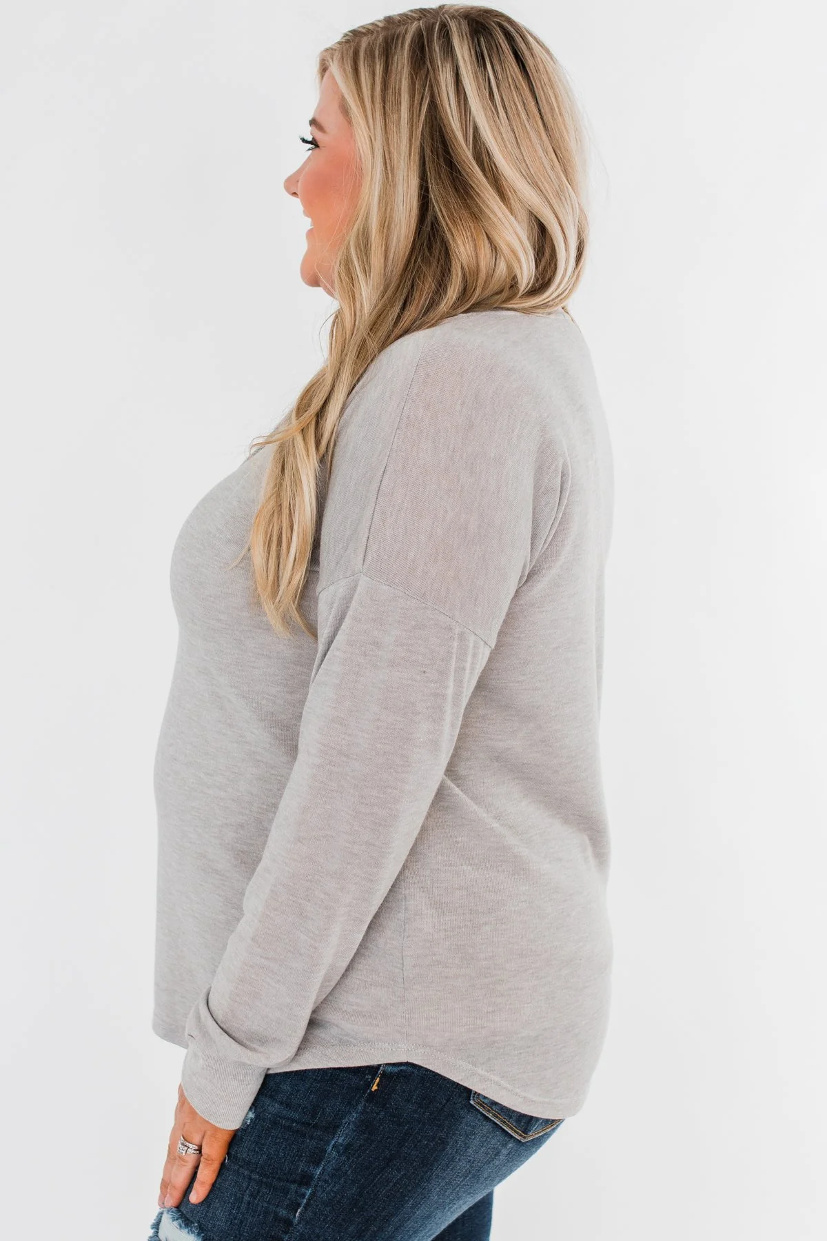 Cozy & Warm 4 Button Henley Top- Heather Gray - Image 11
