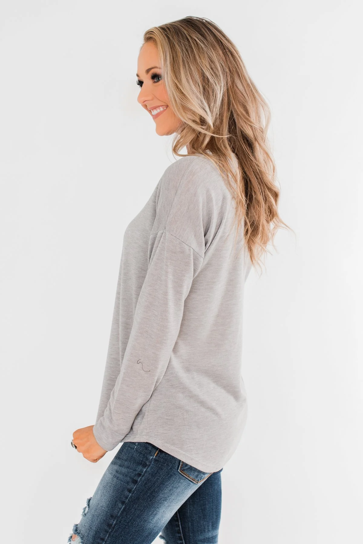 Cozy & Warm 4 Button Henley Top- Heather Gray - Image 12