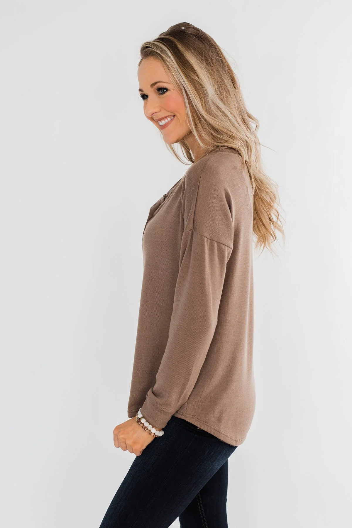 Cozy & Warm 4 Button Henley Top- Light Brown - Image 9