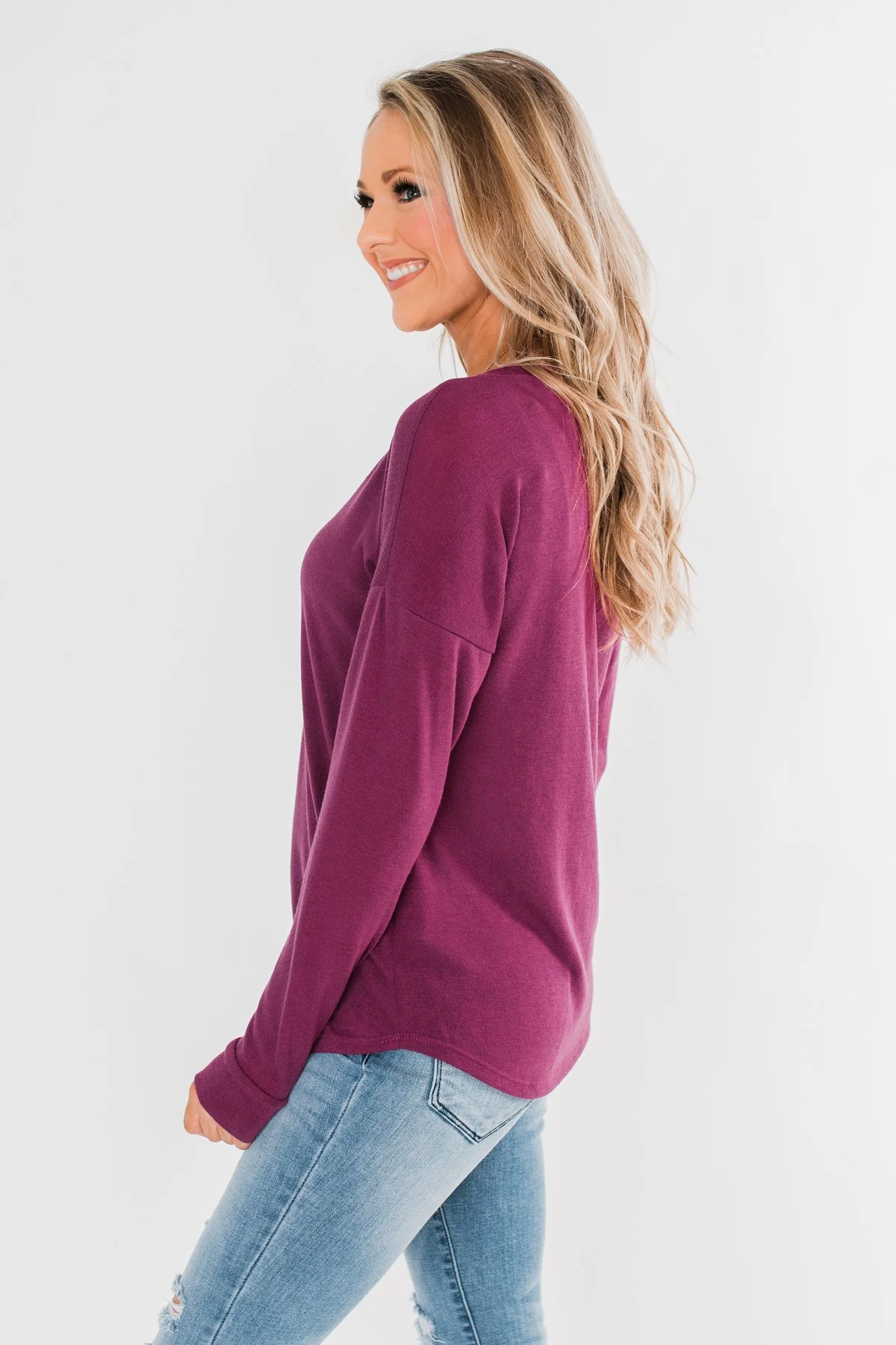 Cozy & Warm 4 Button Henley Top- Plum - Image 9