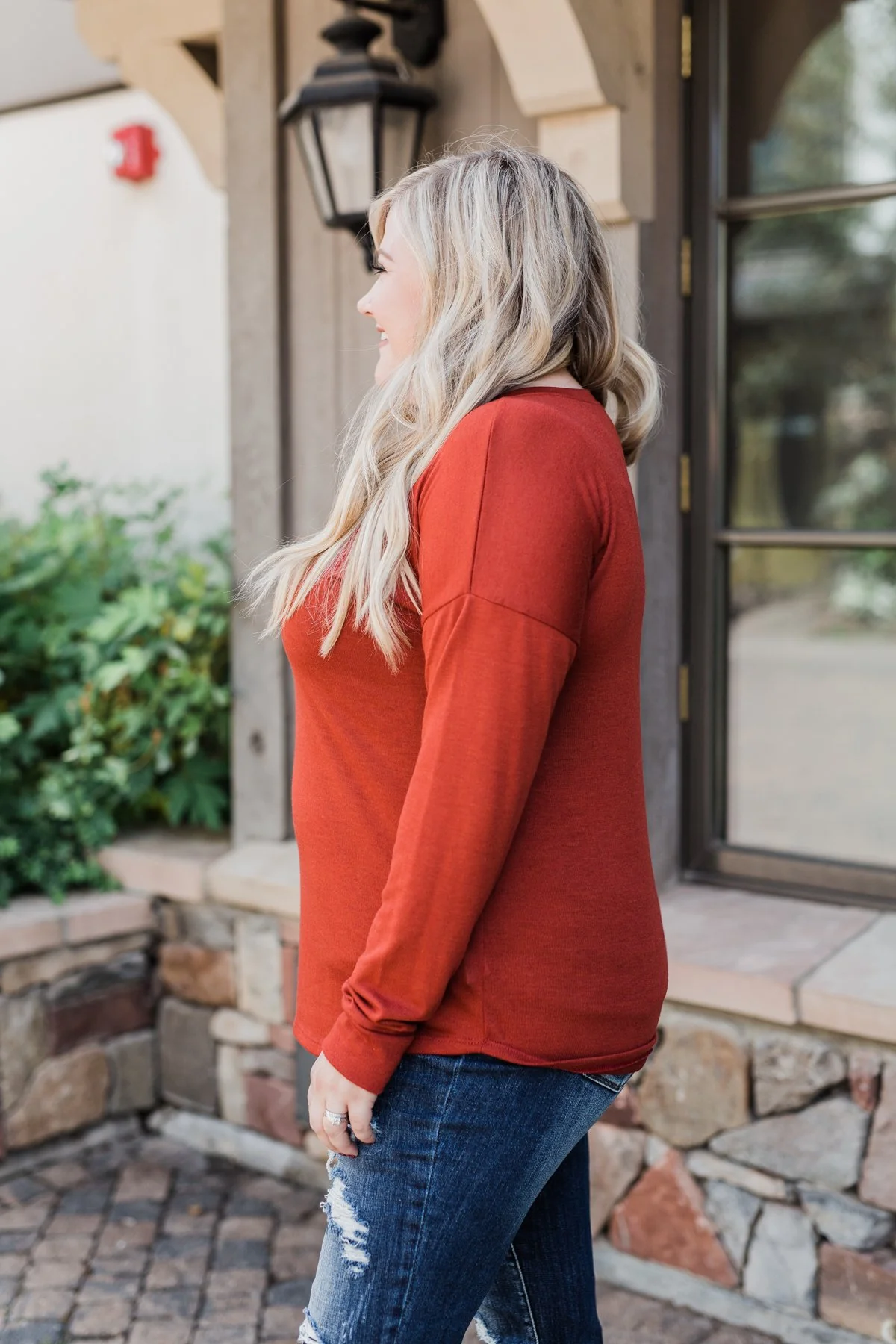 Cozy & Warm 4 Button Henley Top- Rust - Image 6