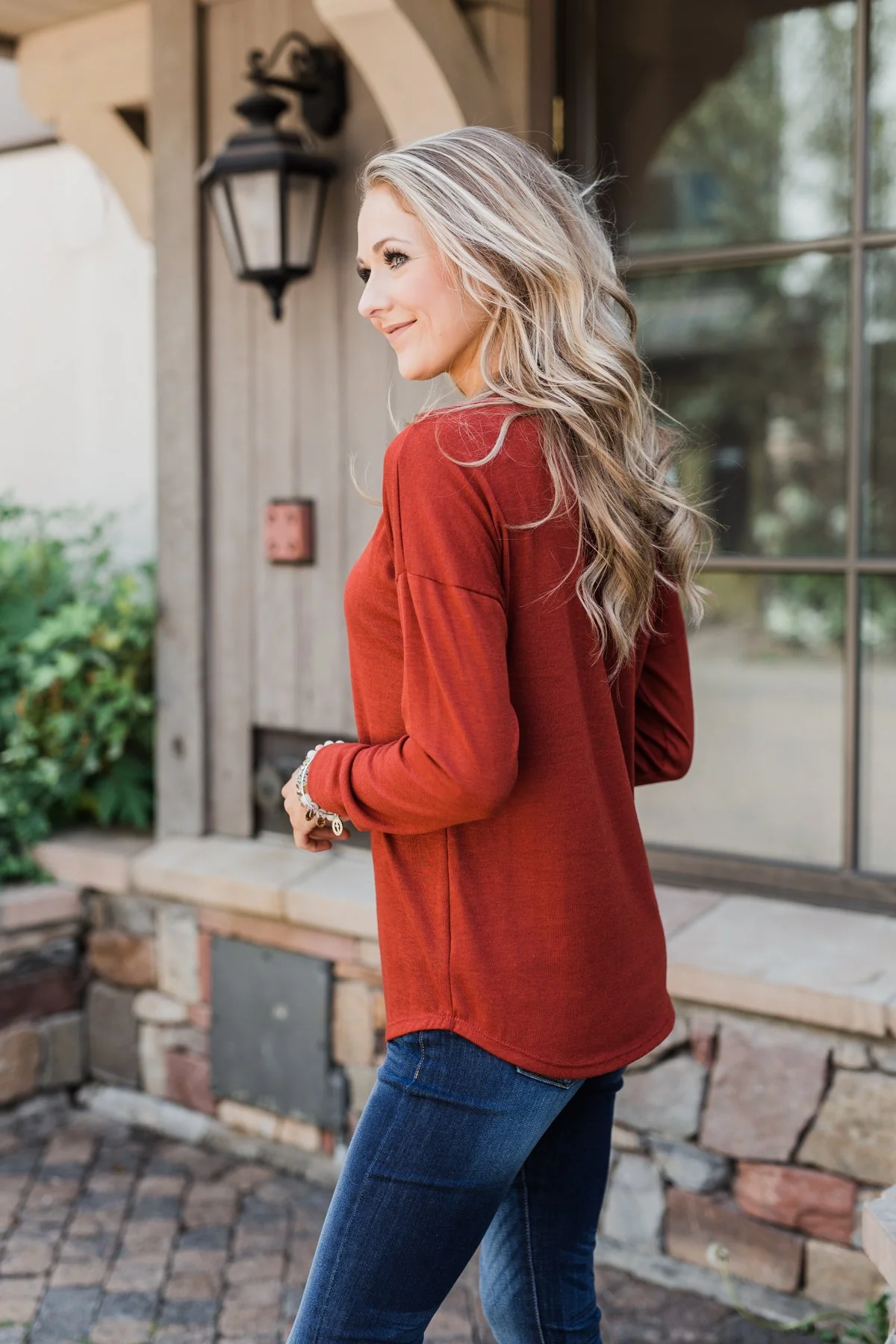 Cozy & Warm 4 Button Henley Top- Rust - Image 8