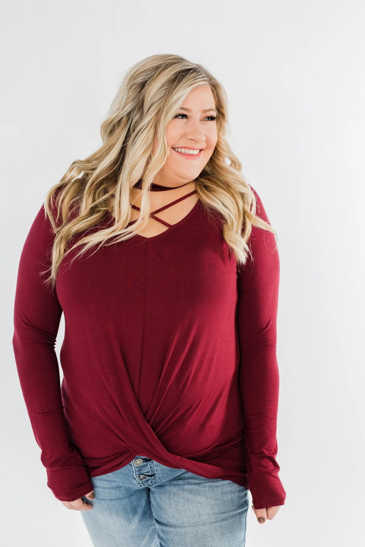 Just The Beginning Criss Cross Top- Burgundy - Image 6