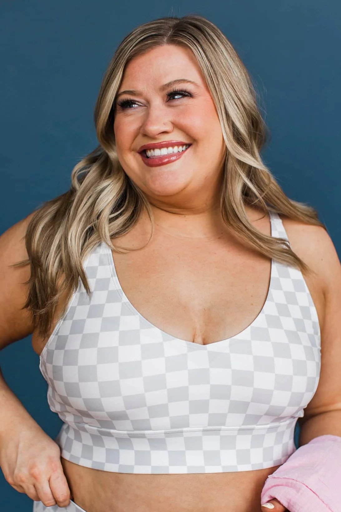 Crashing Waves Bikini Swim Top- Grey & White Checkered