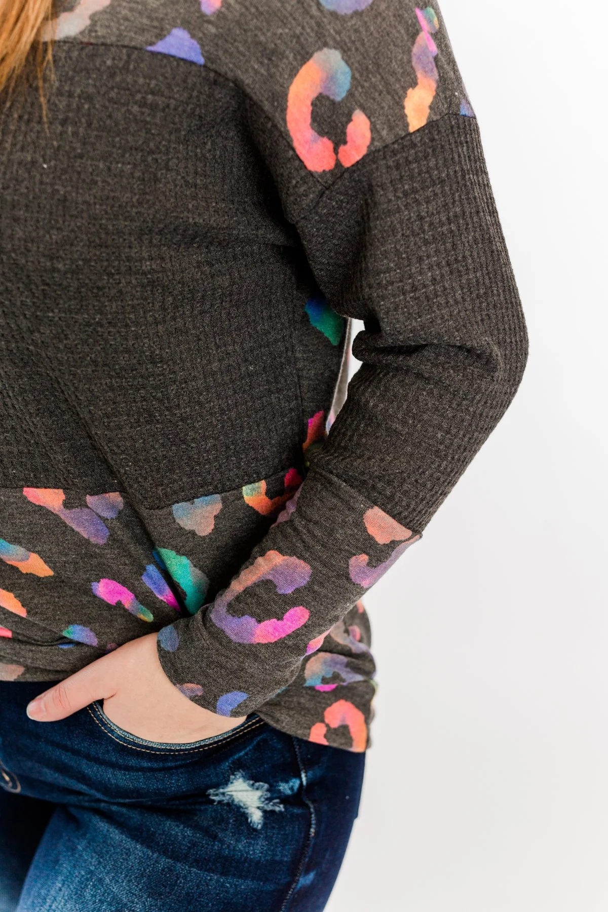 Crazy About Color Cowl Neck Top- Charcoal & Multi-Color - Image 5
