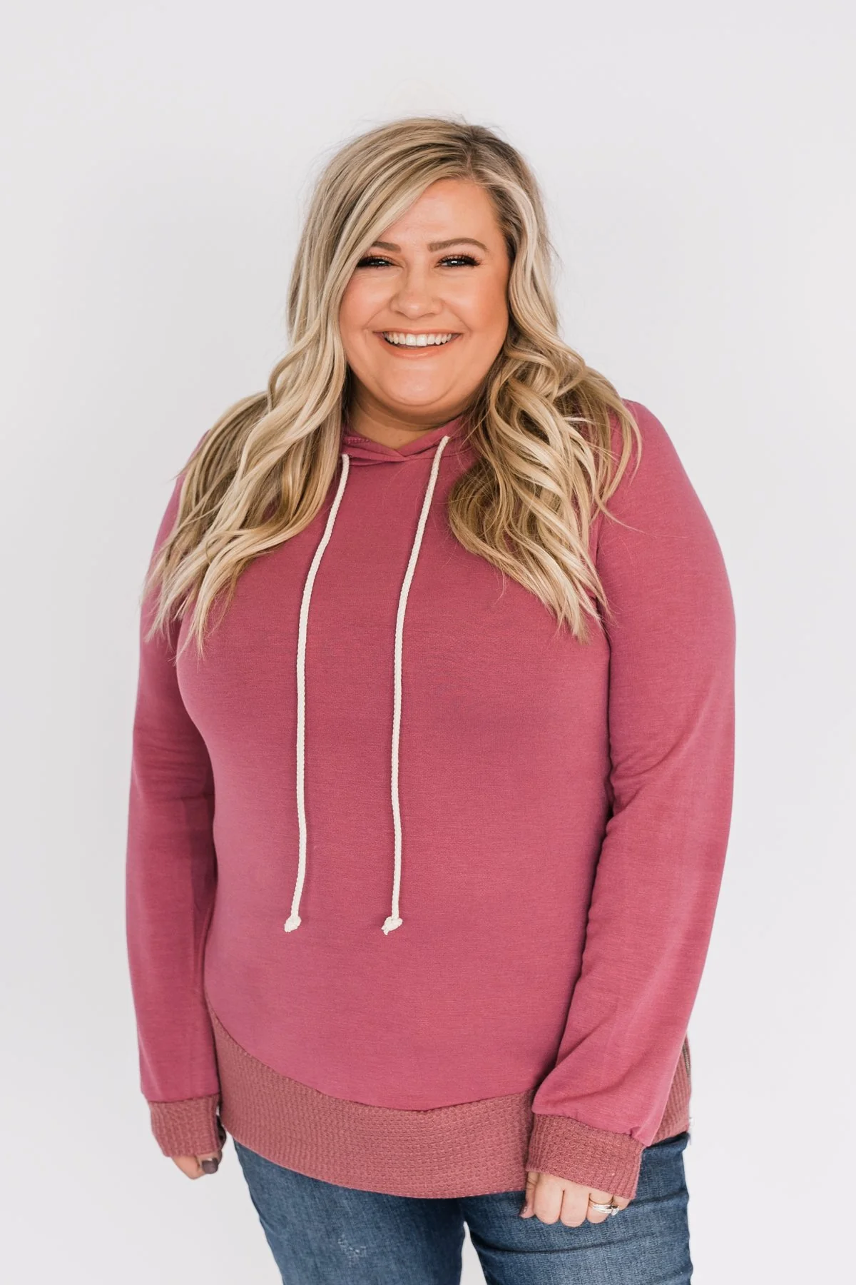 Crazy About You Drawstring Hoodie- Deep Mauve - Image 3