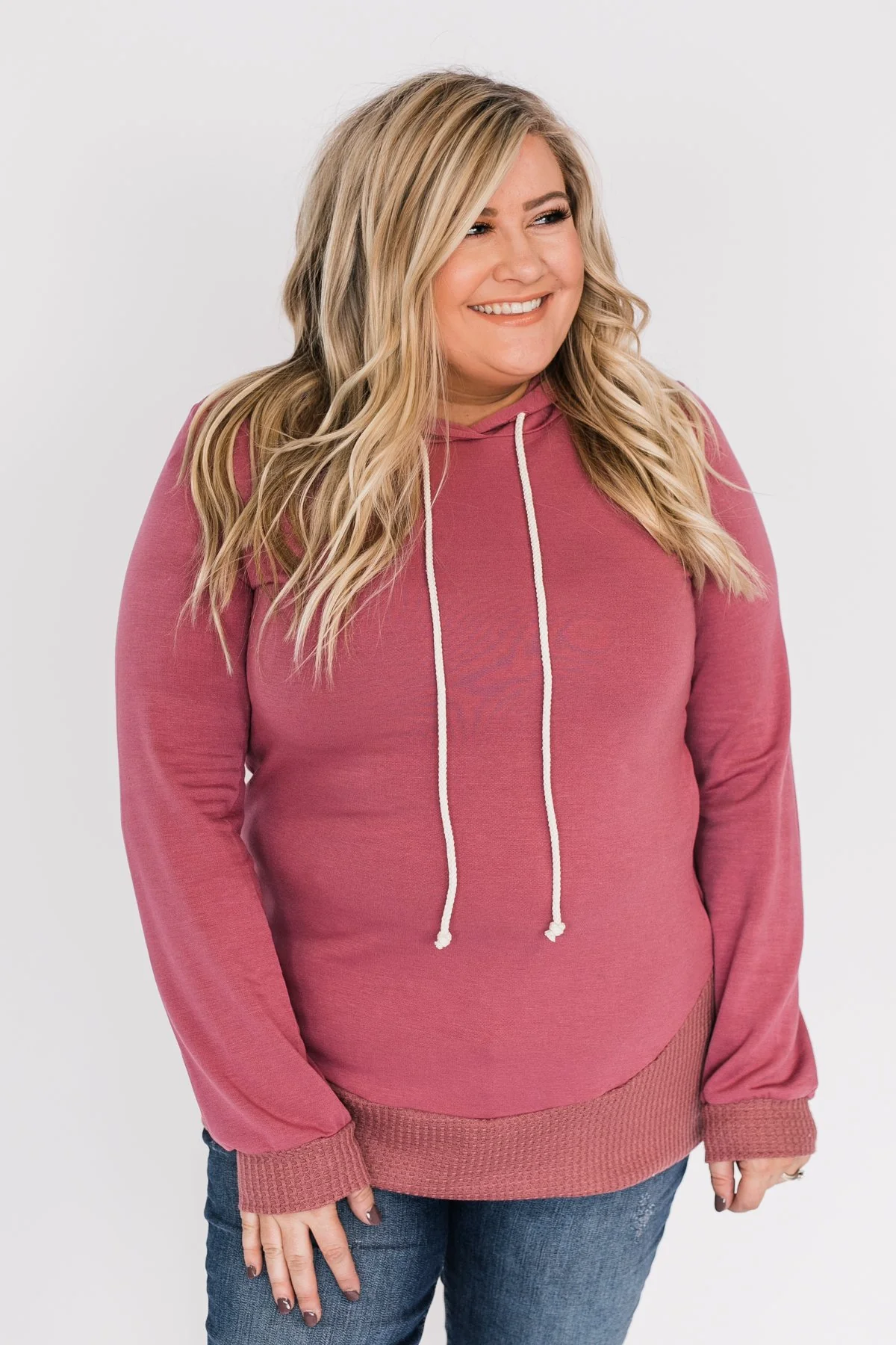 Crazy About You Drawstring Hoodie- Deep Mauve - Image 6