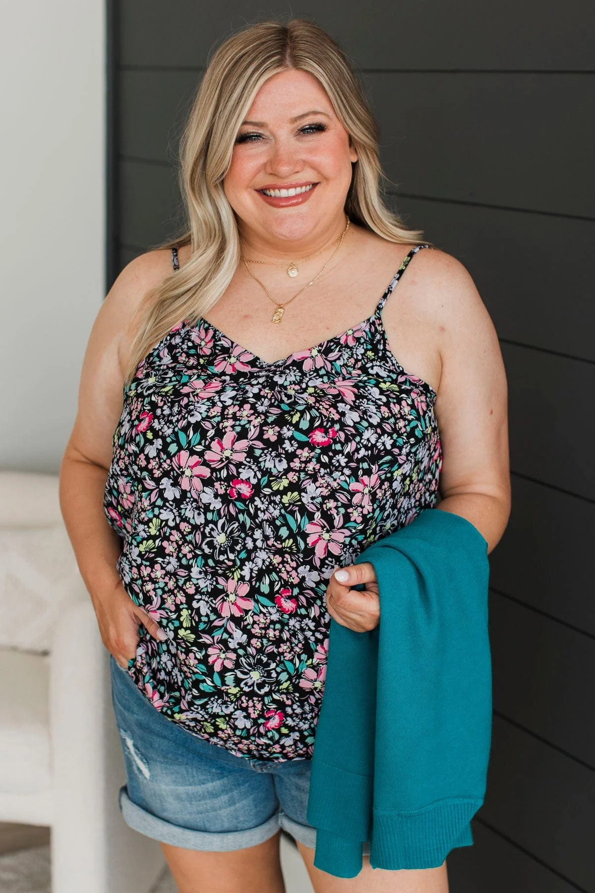 Crazy In Love Floral Tank Top- Black & Lavender - Image 2