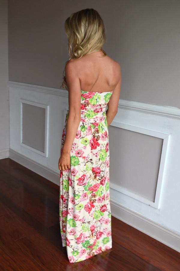 Cream Pink & Green Floral Maxi Dress - Image 6