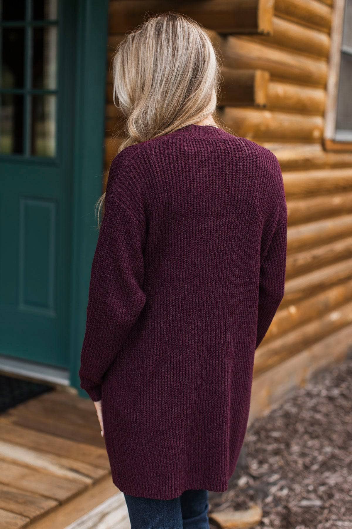 Create Magic Open Front Knit Cardigan- Dark Plum - Image 10