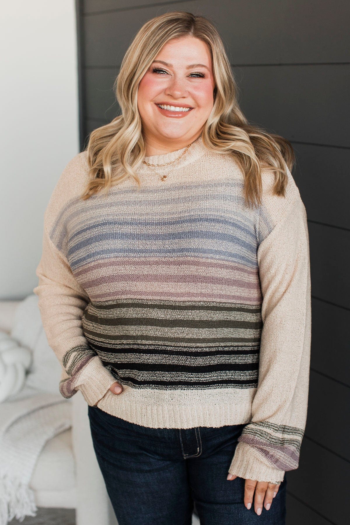 Creating Attachments Striped Knit Sweater- Almond