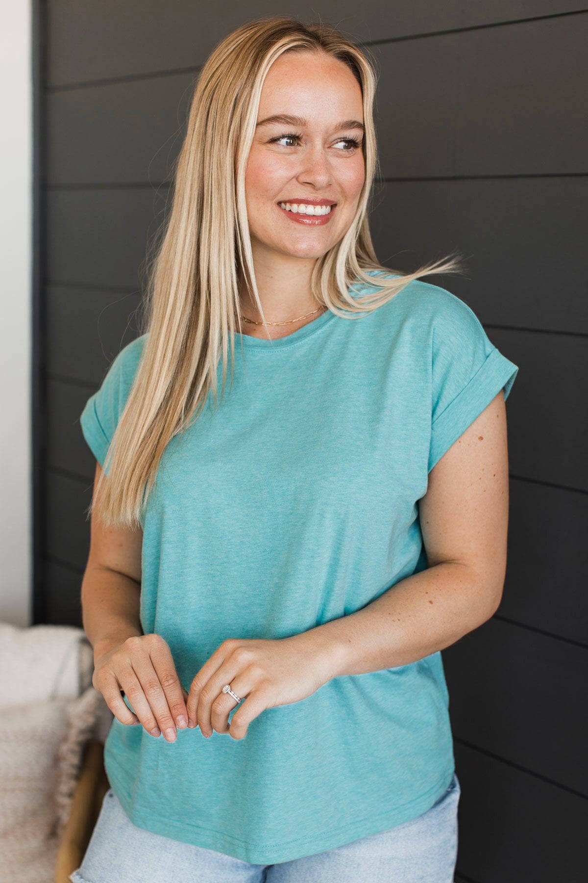 Creating Harmony Cap Sleeve Top- Aqua - Image 4