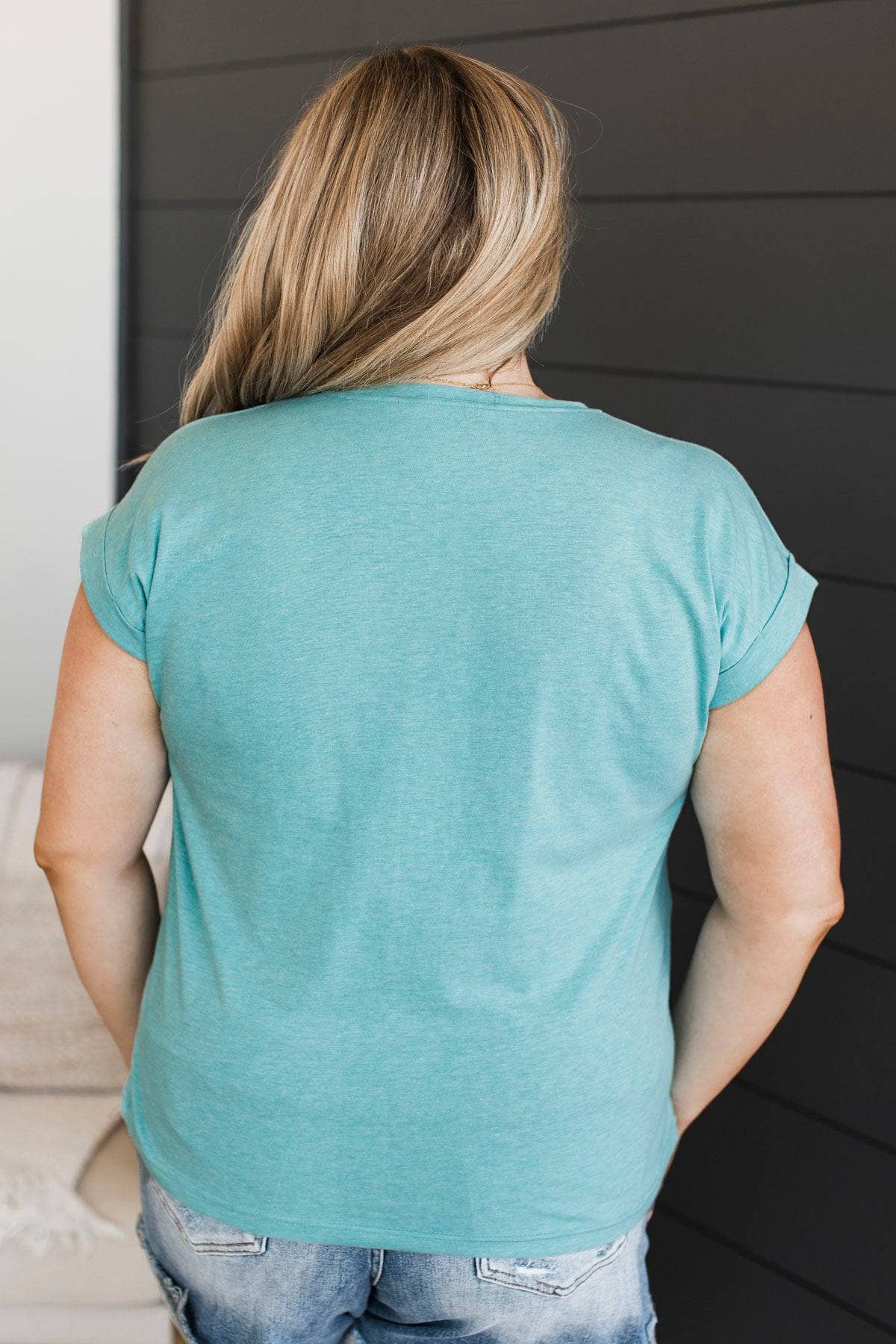 Creating Harmony Cap Sleeve Top- Aqua - Image 7