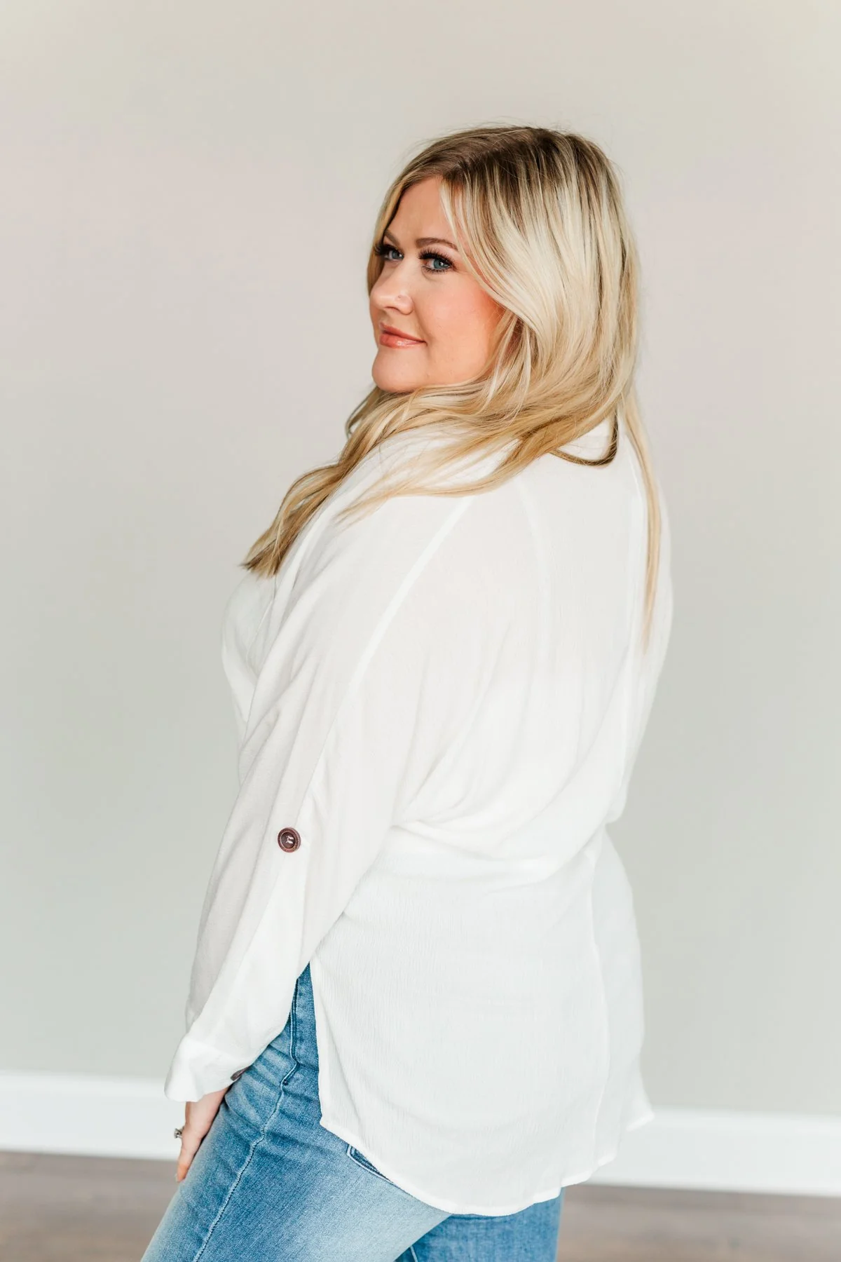 Creating Memories Button Down Pocket Top- Off White - Image 6
