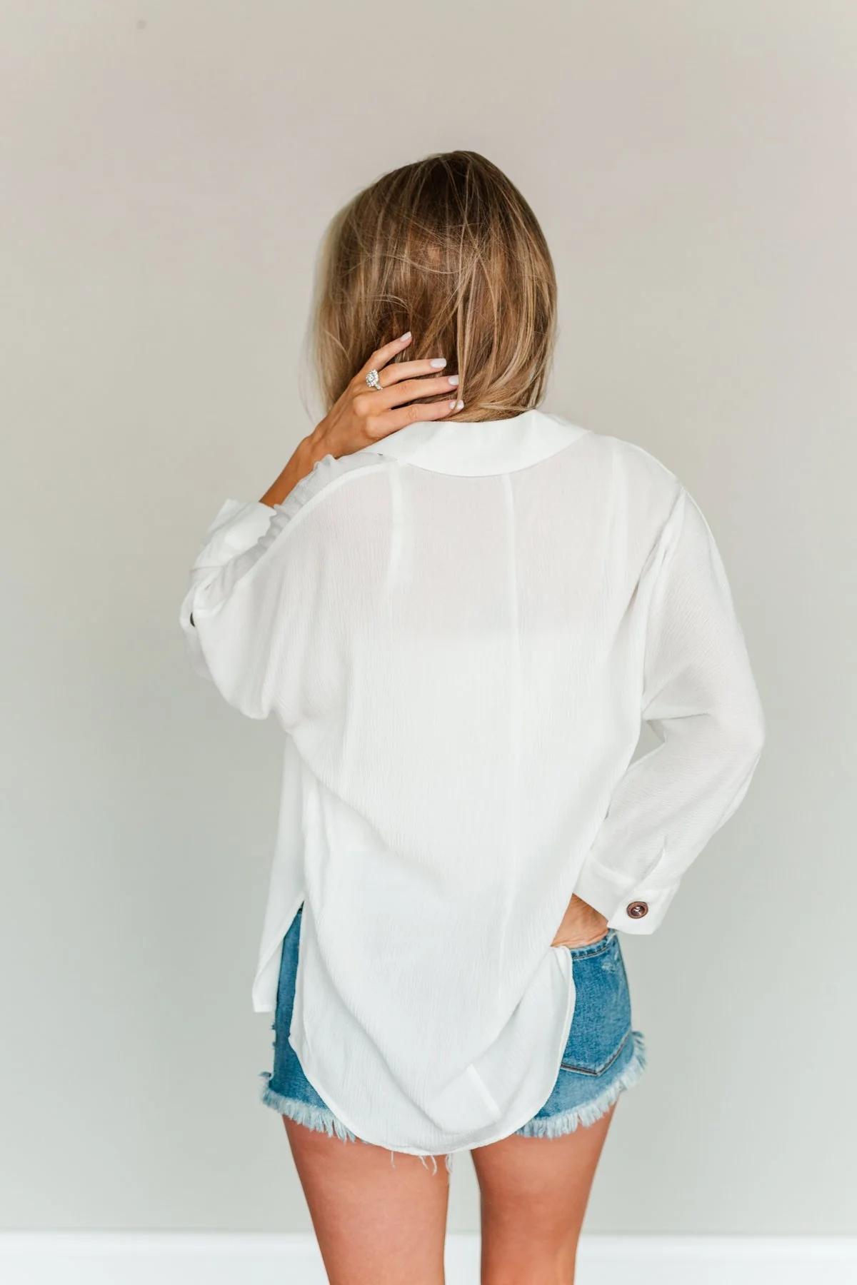 Creating Memories Button Down Pocket Top- Off White - Image 8